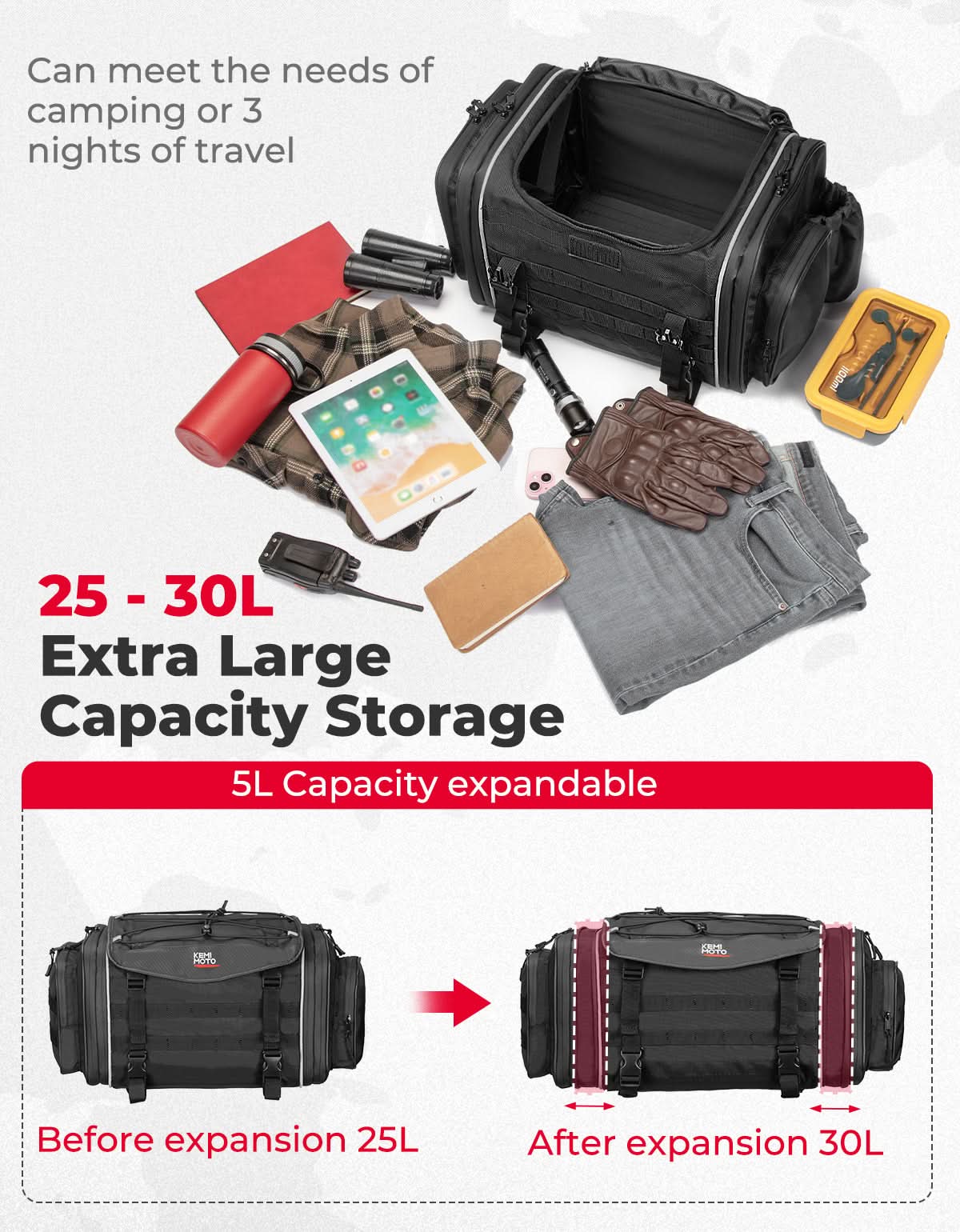 Kemimoto borsa codino moto espandibile 23-30L