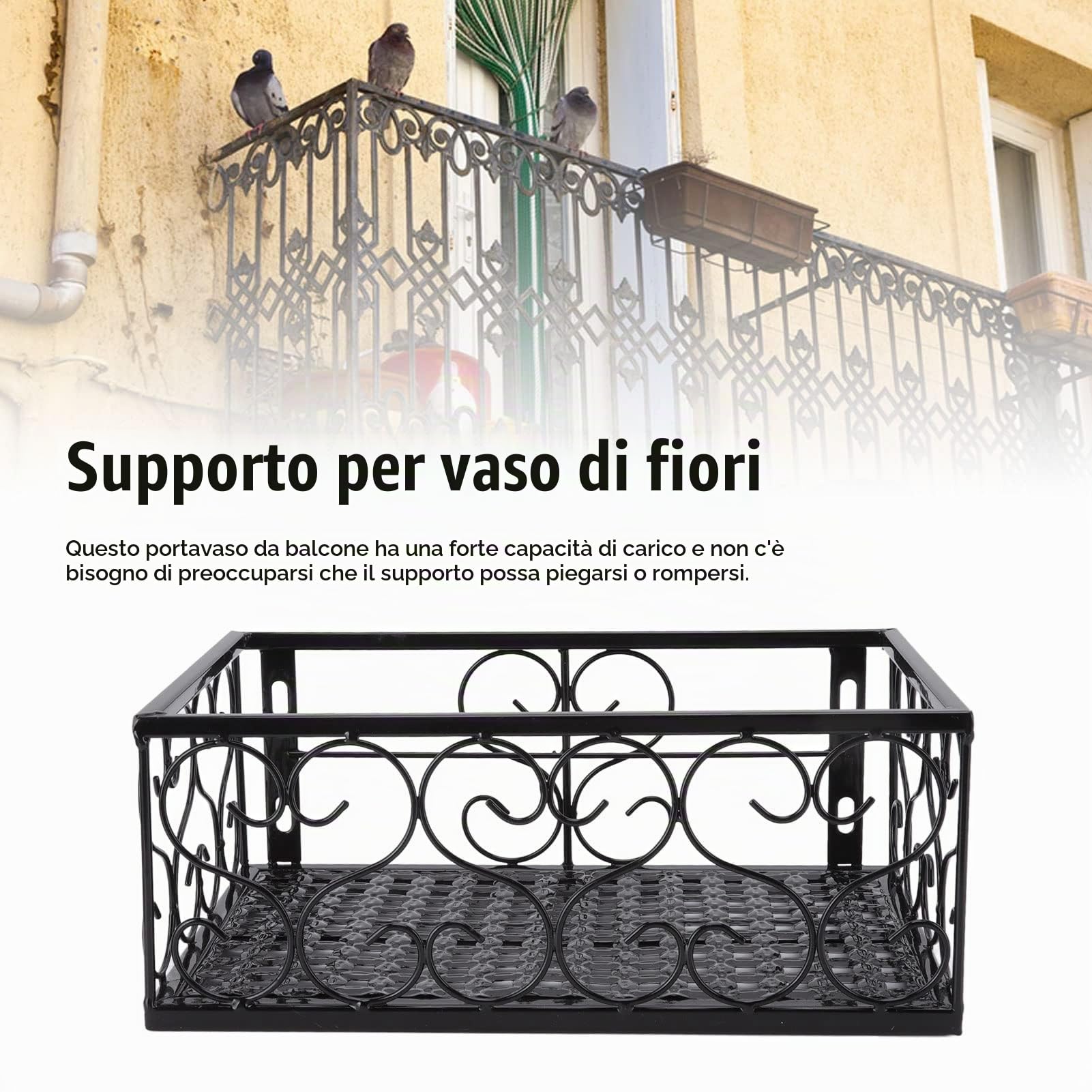 Hapivida cesto fiori ringhiera ferro nero 30 cm 6,5 cm