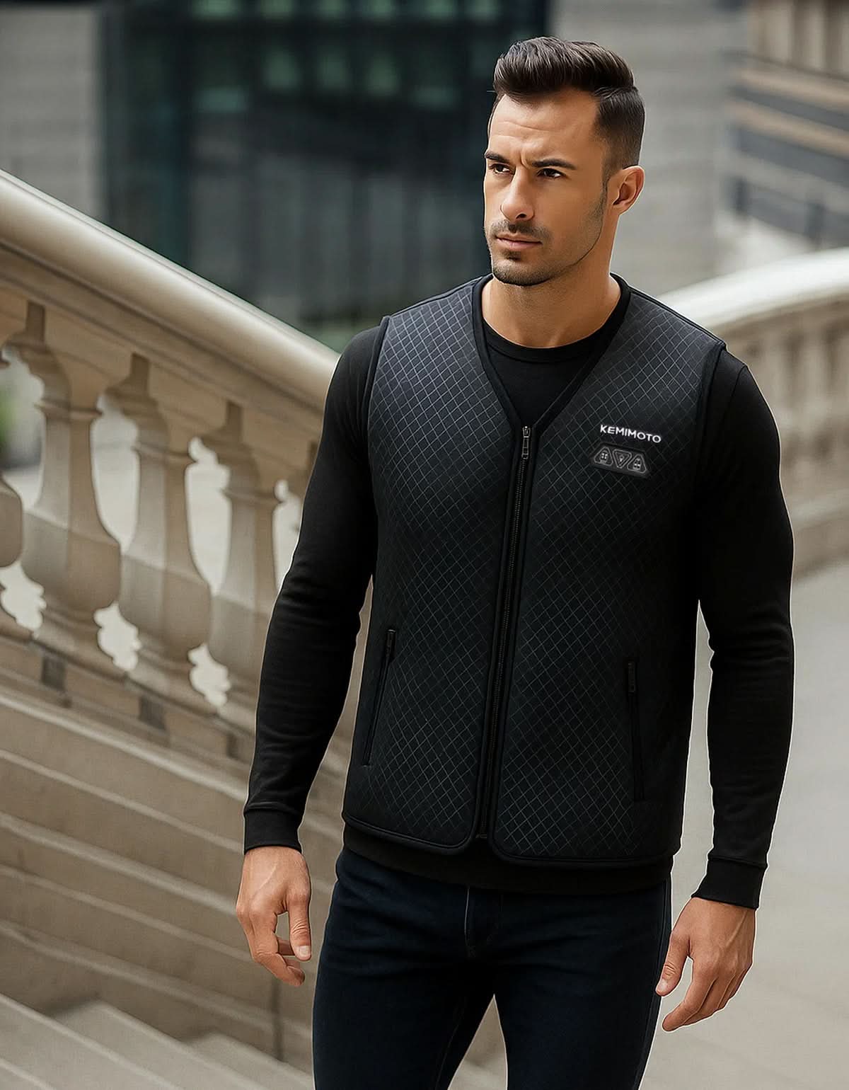 KEMIMOTO Gilet Riscaldato Uomo Nero 6 Zone