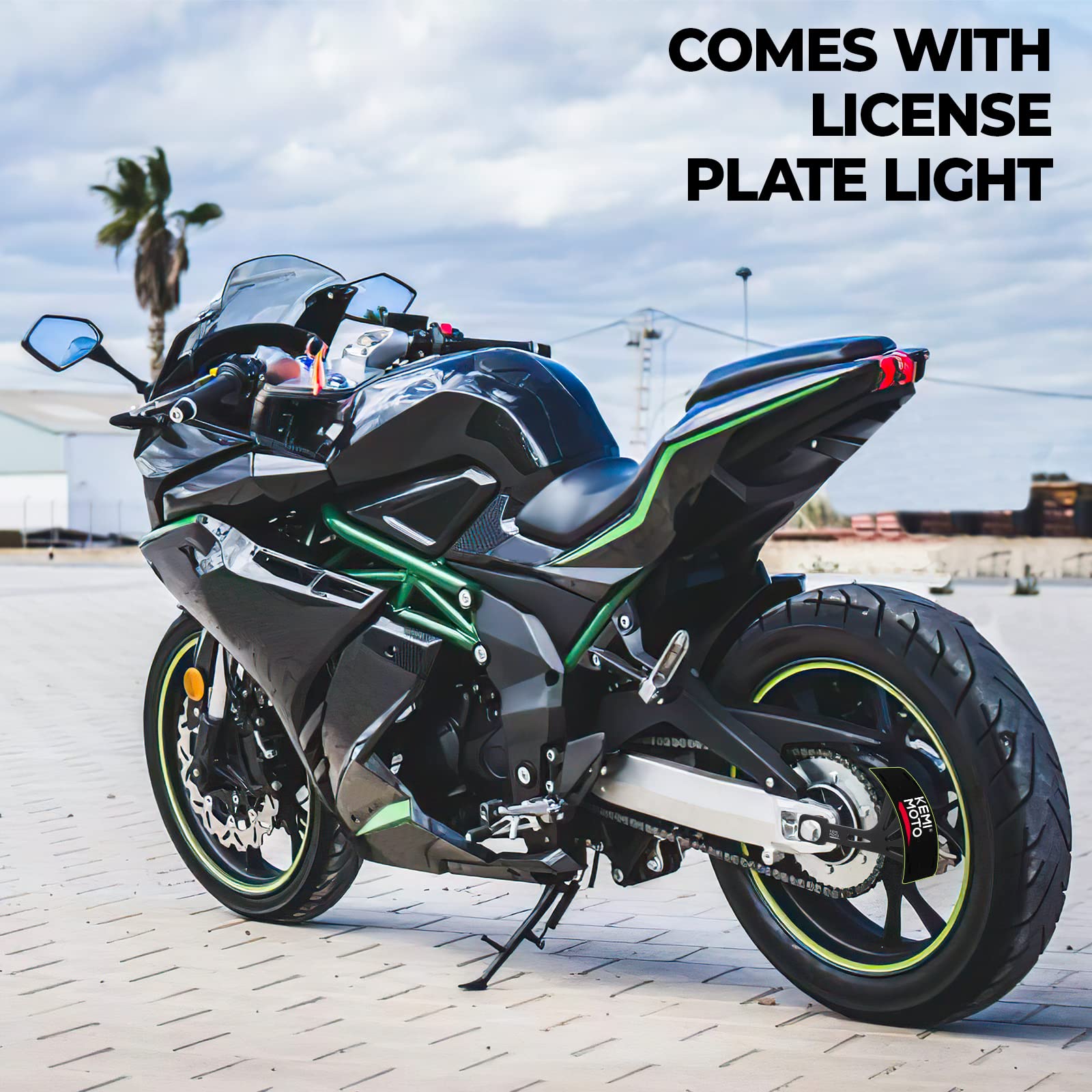 Kemimoto portatarga moto universale nero con luce LED