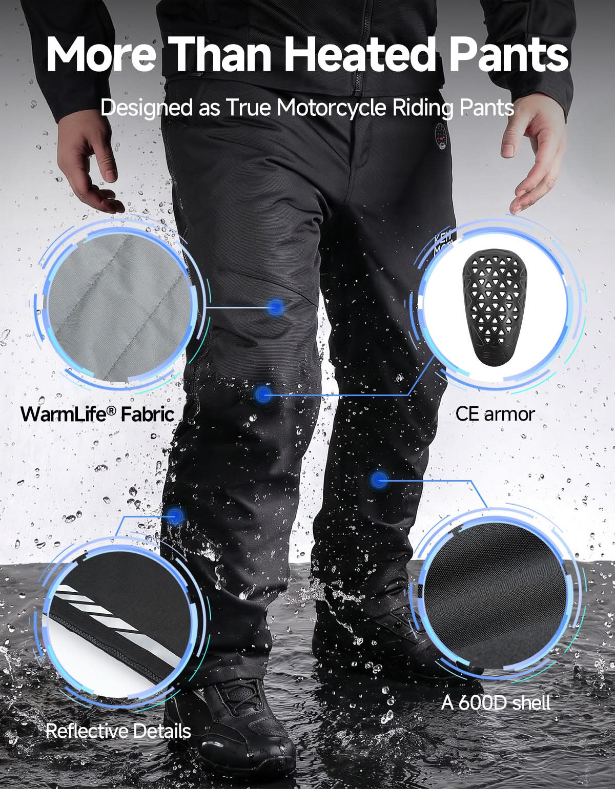 KEMIMOTO WarmLife sovrapantaloni moto riscaldati 3 zone