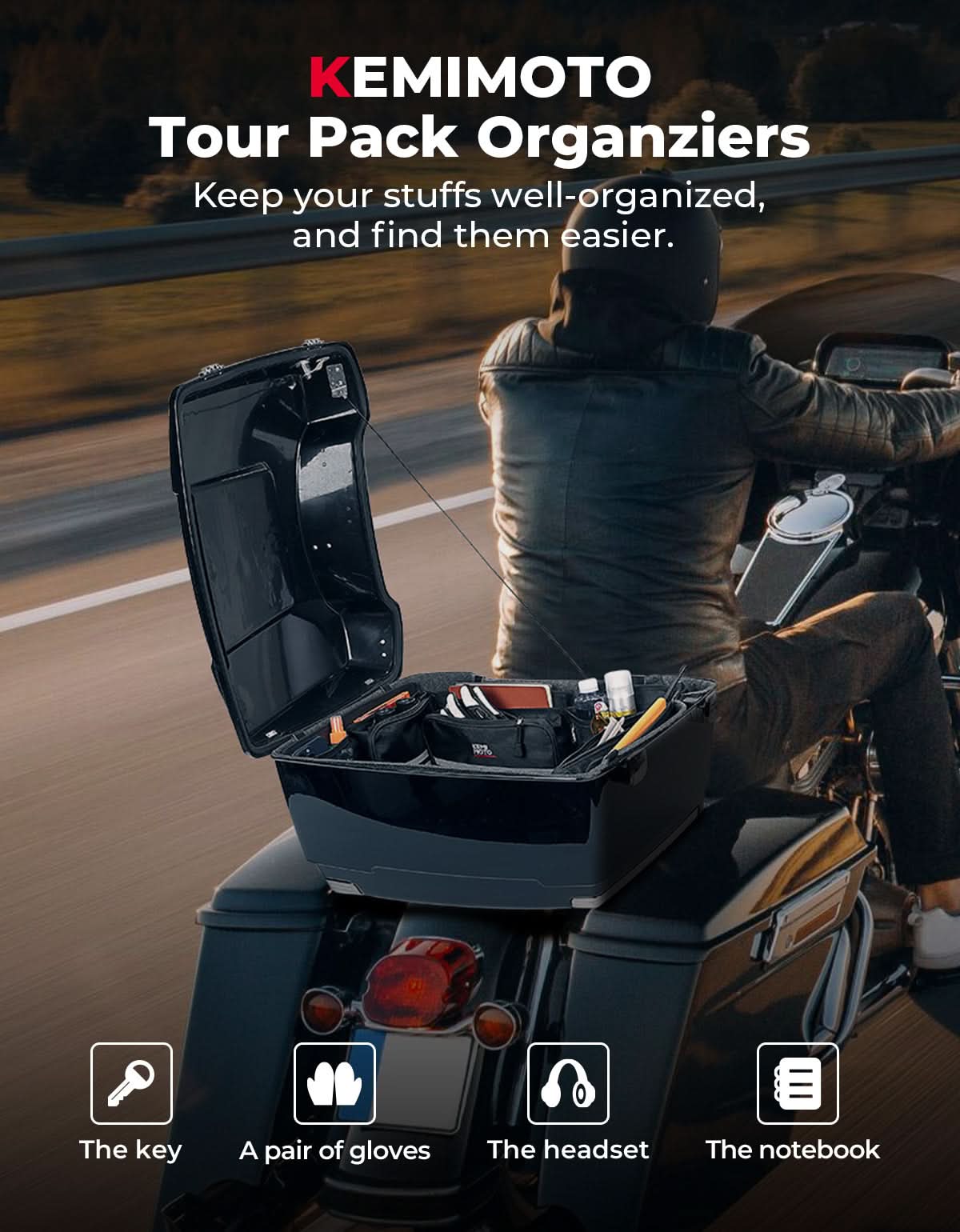 KEMIMOTO Touring Organizer bauletto moto con ganci 2014-2025