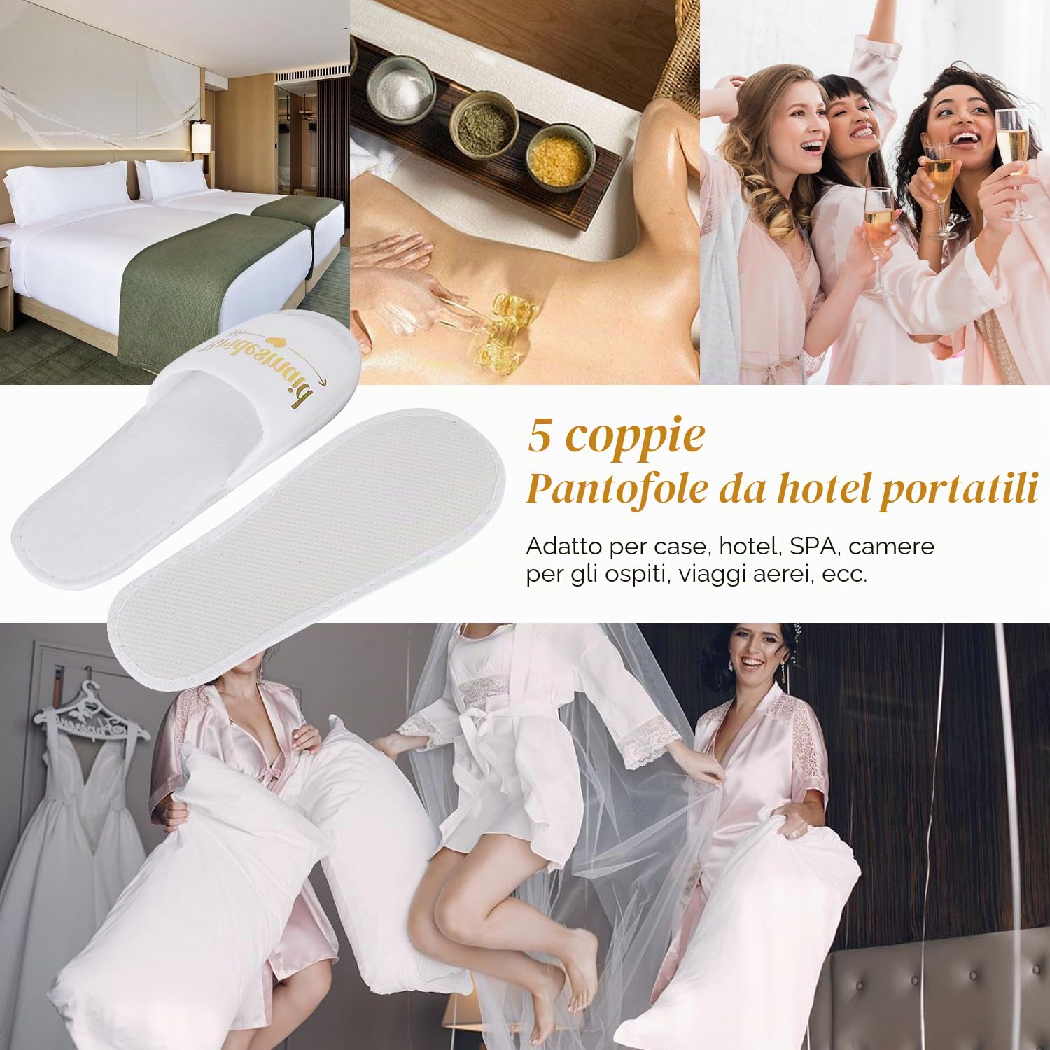 Hapivida Pantofole Hotel usa e getta bianche 5 paia aperte