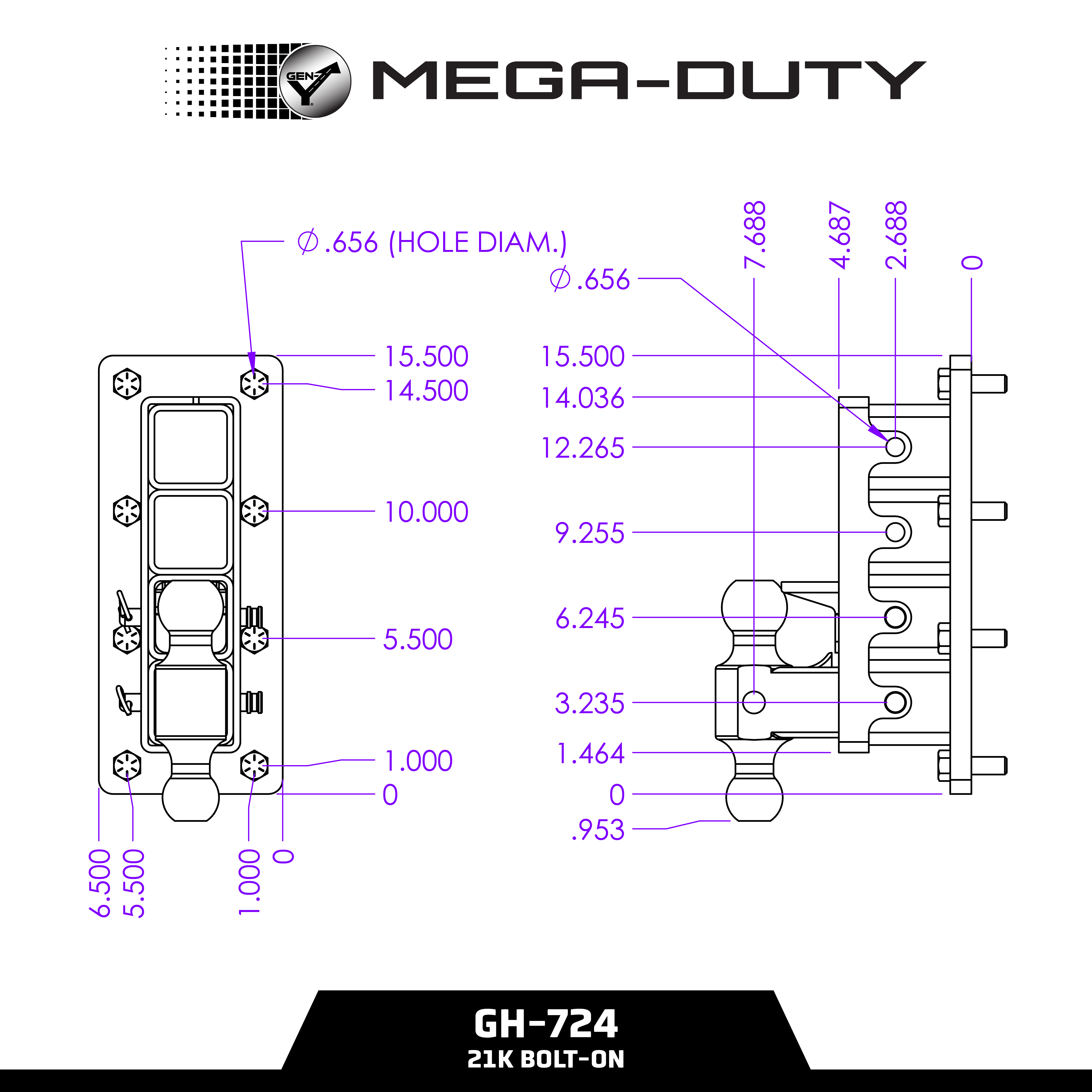 GEN-Y MEGA-DUTY Bolt-On gancio traino regolabile 2" 16K