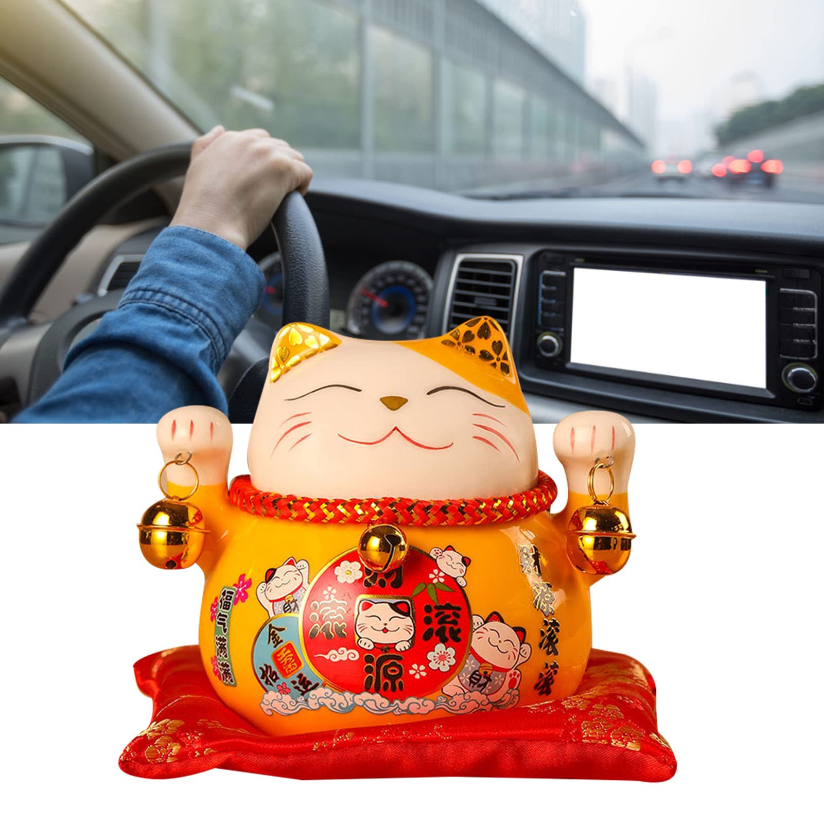 Hapivida maneki neko giallo salvadanaio ceramica 12 cm