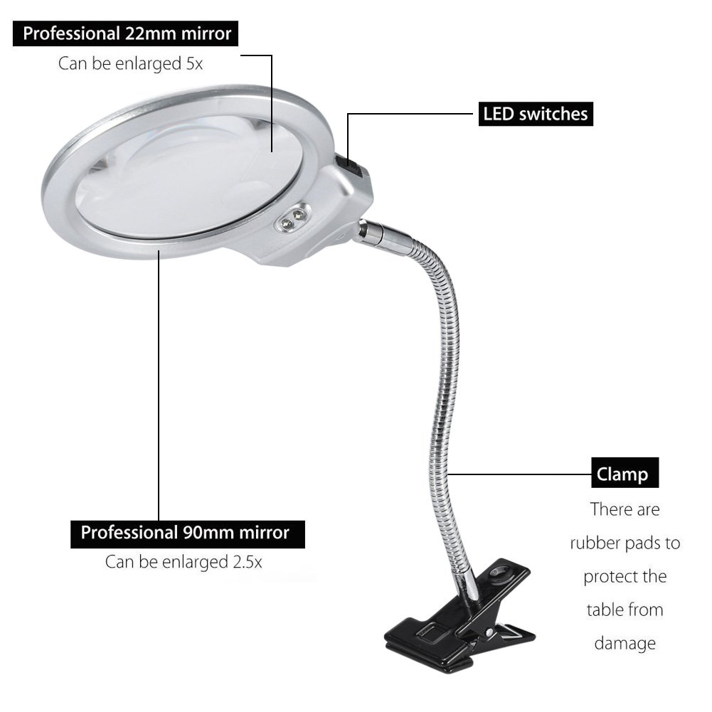 Kuuleyn lente ingrandimento tavolo 2,25x 5x LED 90 mm