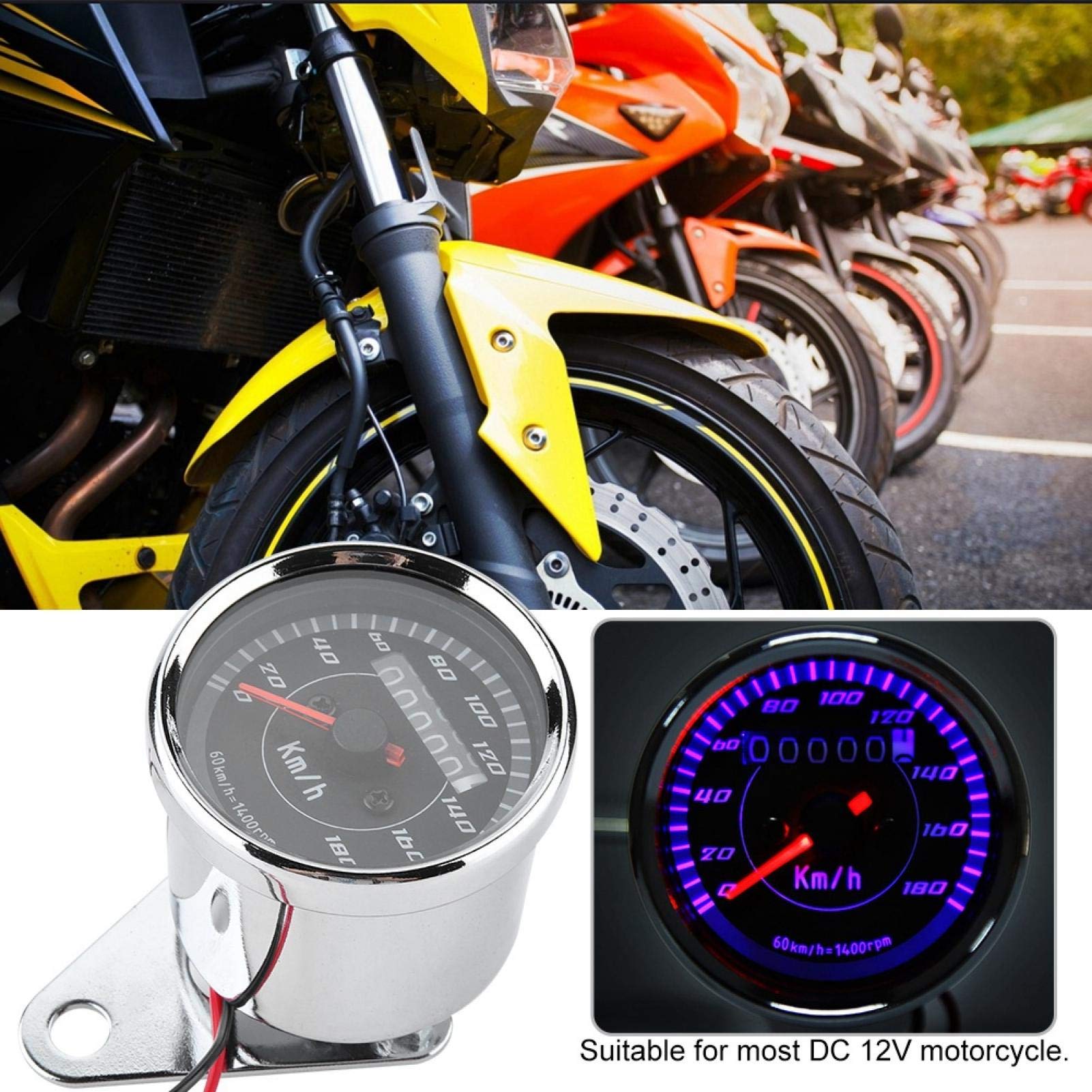 Kuuleyn Tachimetro LED Moto 12V Contachilometri Nero Retroilluminato