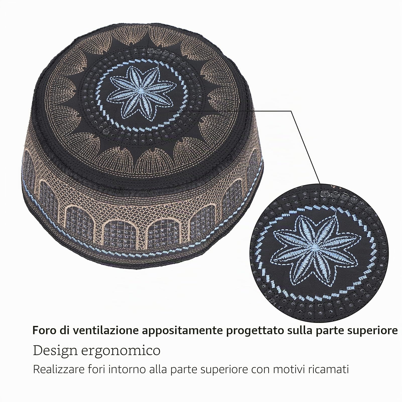 Hapivida Ricamo Nero cappello preghiera cotone 57