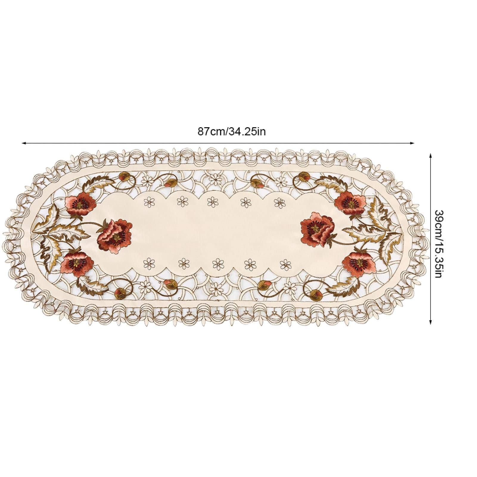 Kuuleyn Tovaglia Vintage Ovale Ricamata Fiori Rossi