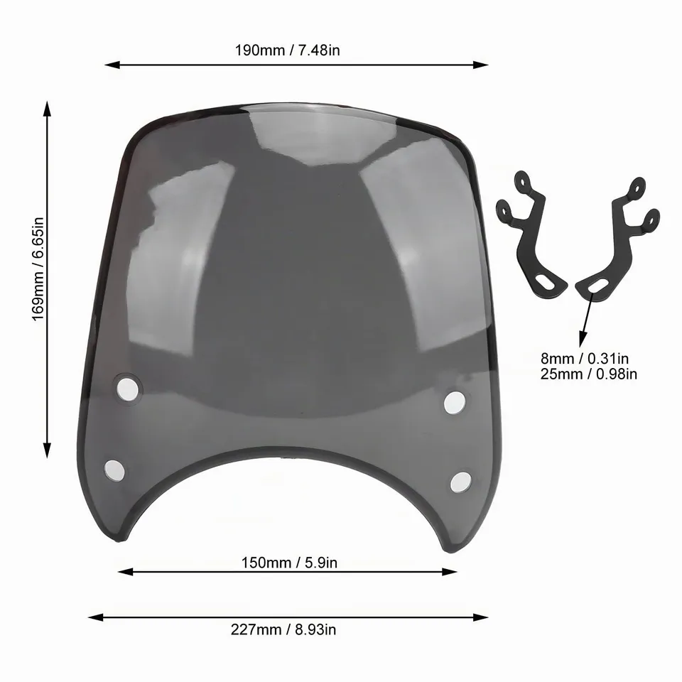 Hapivida Cupolino Retrò Parabrezza Moto 5-7 Pollici Grigio