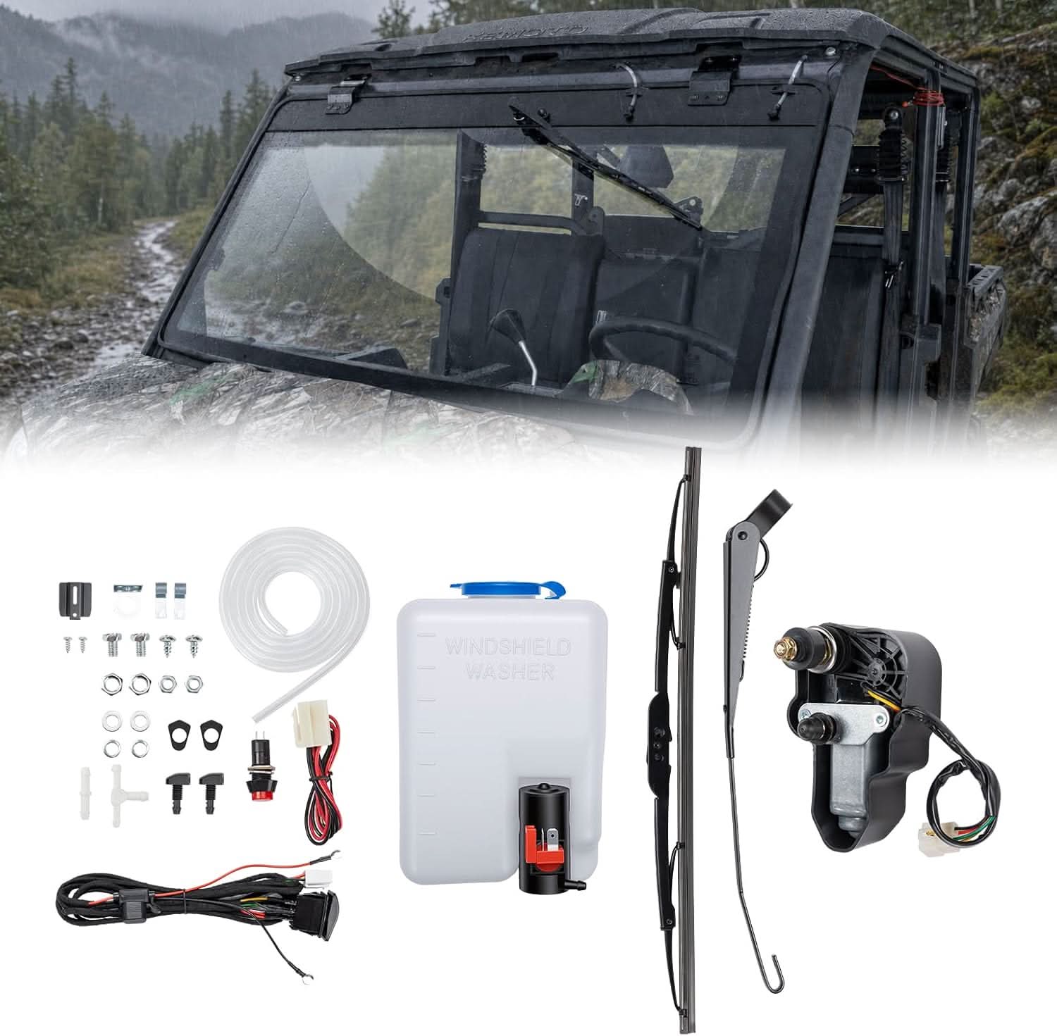 KEMIMOTO UTV Kit Tergicristallo 12V 165° con Vaschetta 1,5L