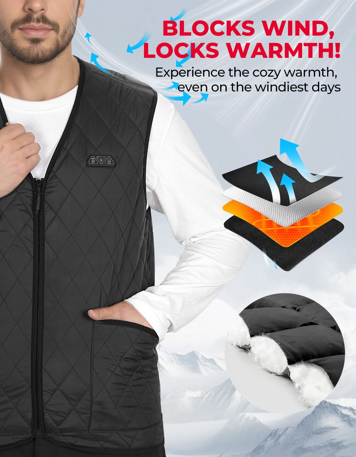 Kemimoto gilet riscaldato uomo con batteria leggero