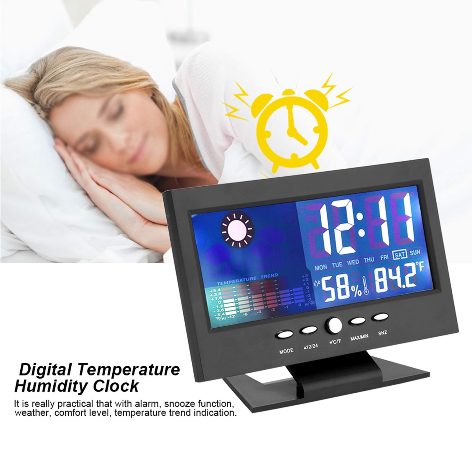 Kuuleyn igrometro digitale LCD nero con sveglia