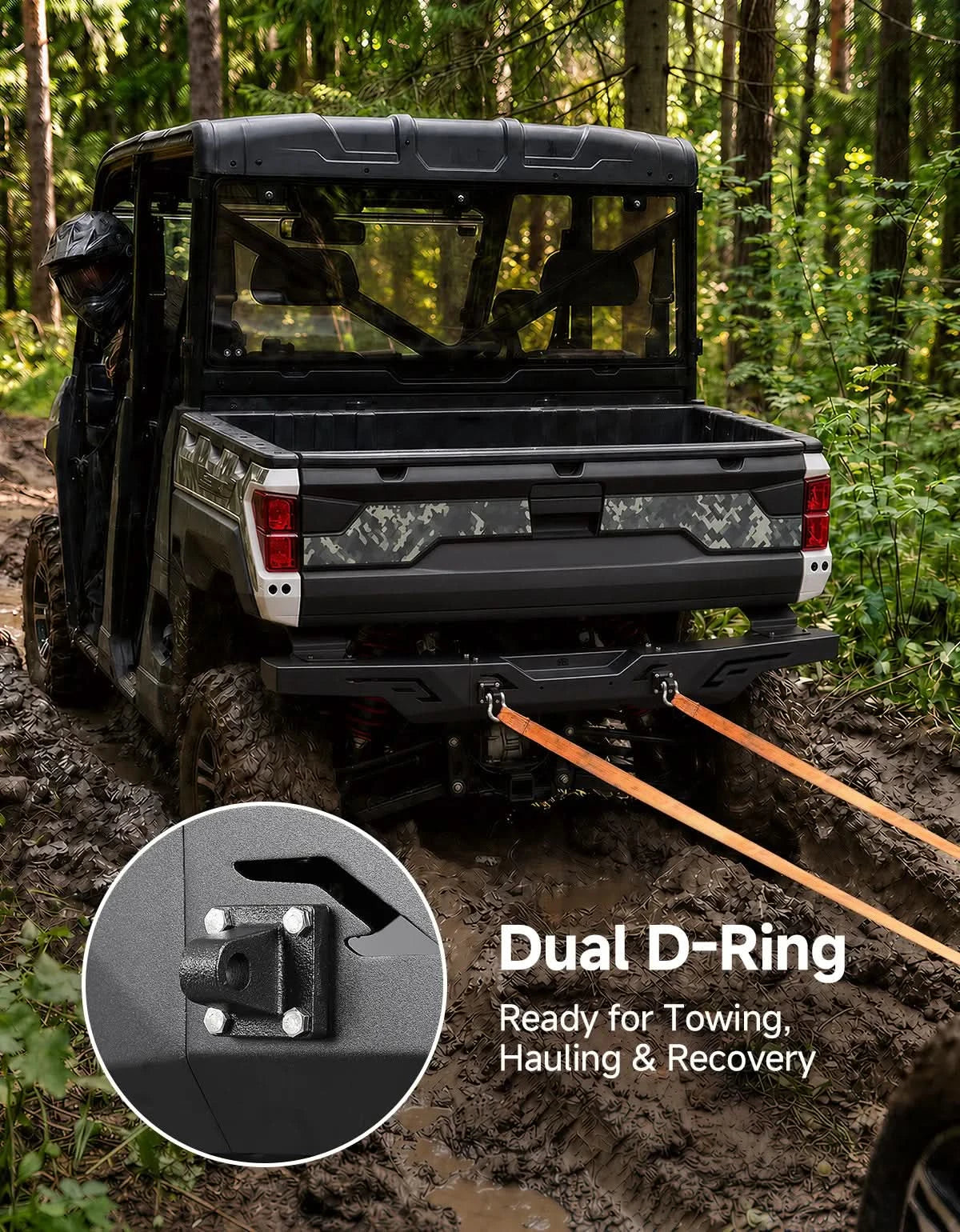KEMIMOTO Paraurti Posteriore Polaris Ranger XP 1000 Acciaio D-Ring