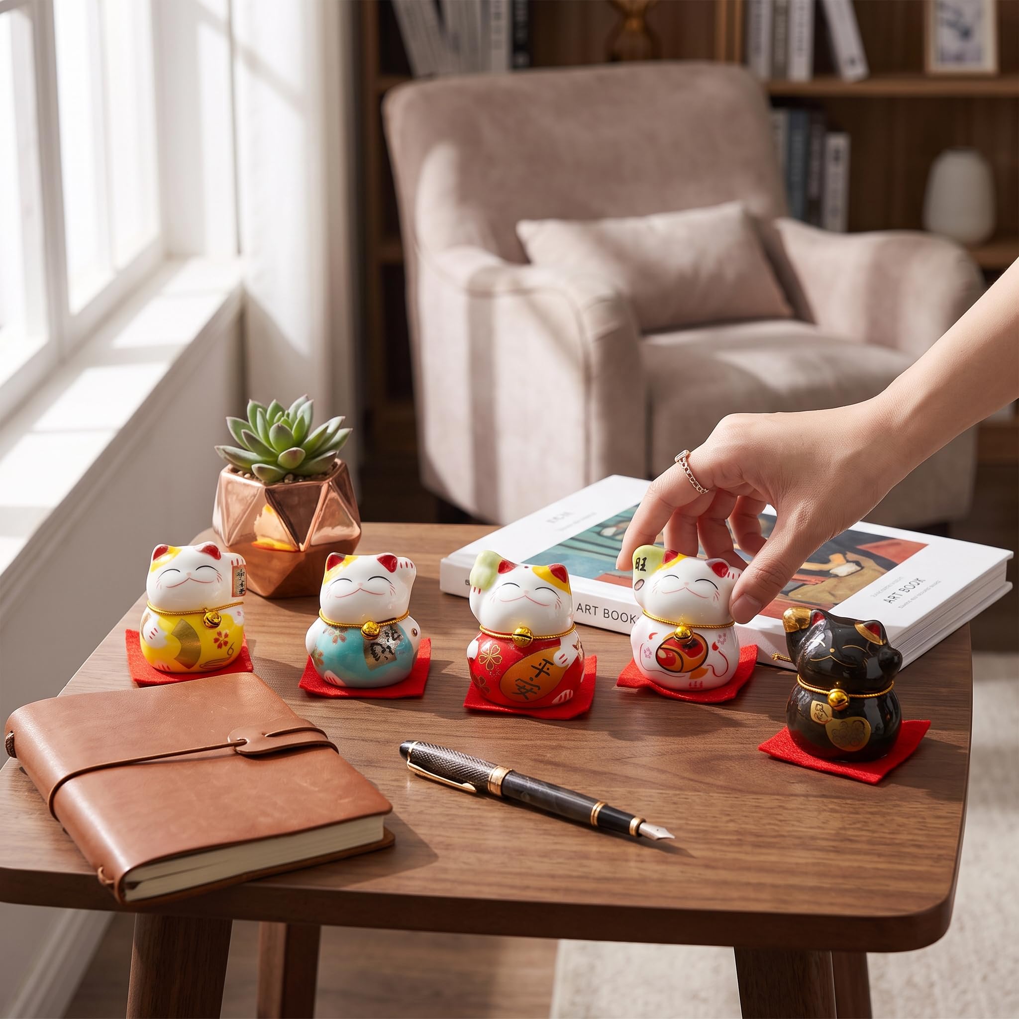 Kuuleyn Maneki Neko Mini gatti portafortuna ceramica 5 pezzi