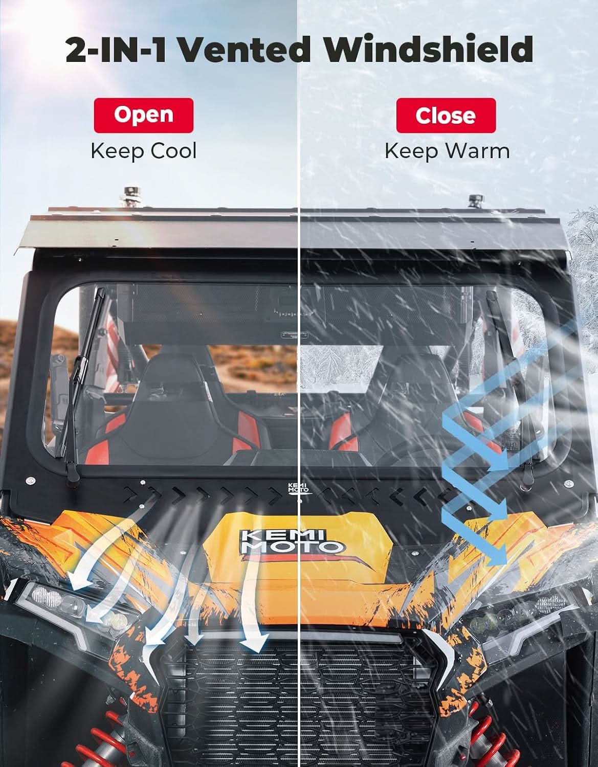 KEMIMOTO RZR XP 1000 parabrezza vetro ventilato tergicristalli