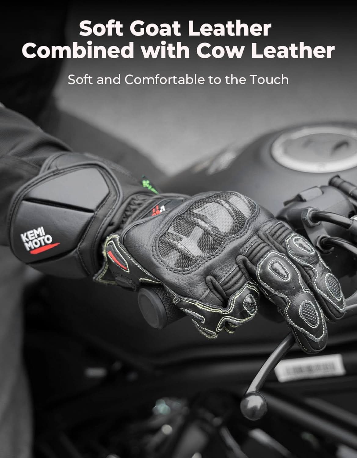 Kemimoto guanti moto pelle neri kevlar touch