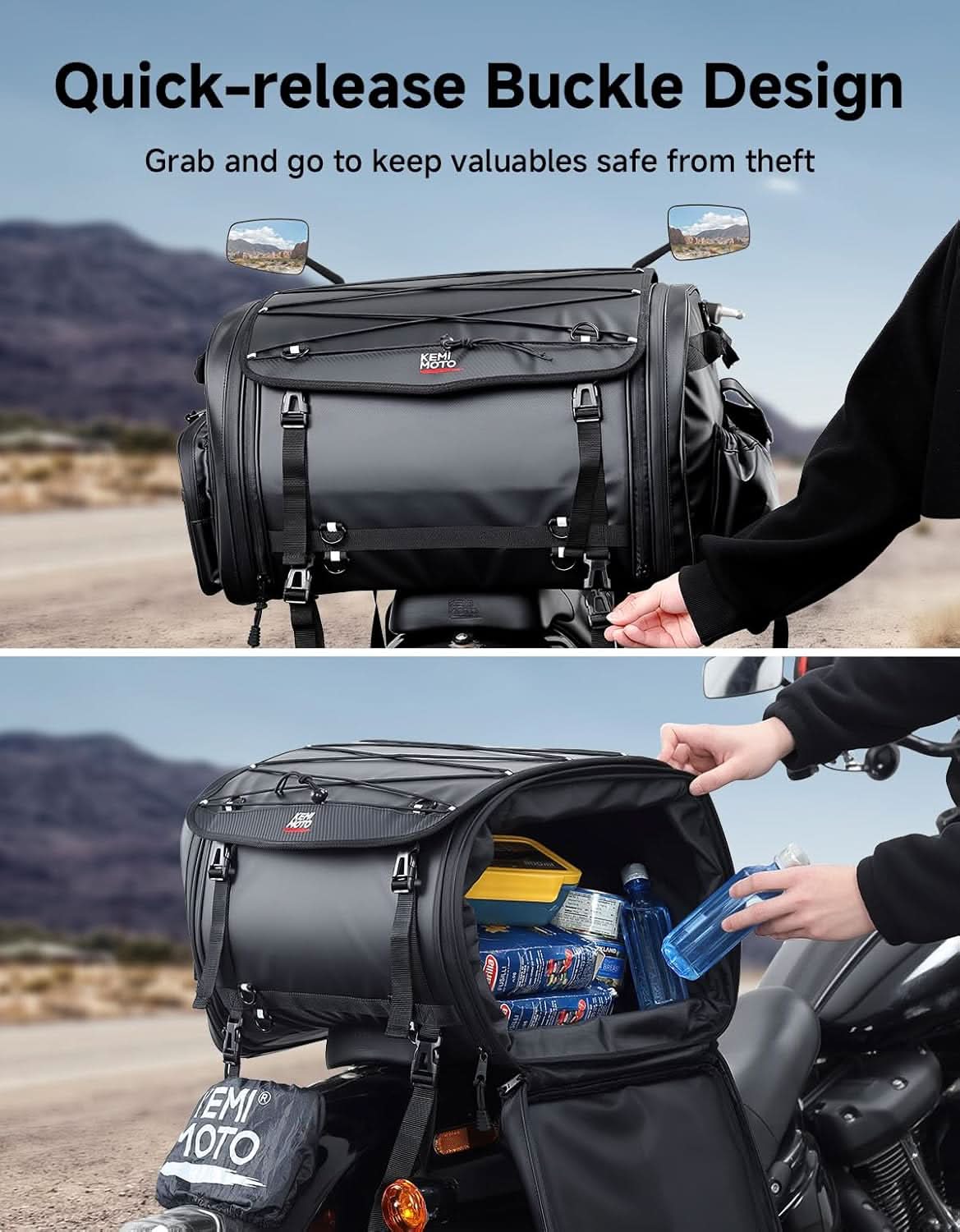 KEMIMOTO 2604 borsa moto posteriore 60-80L espandibile