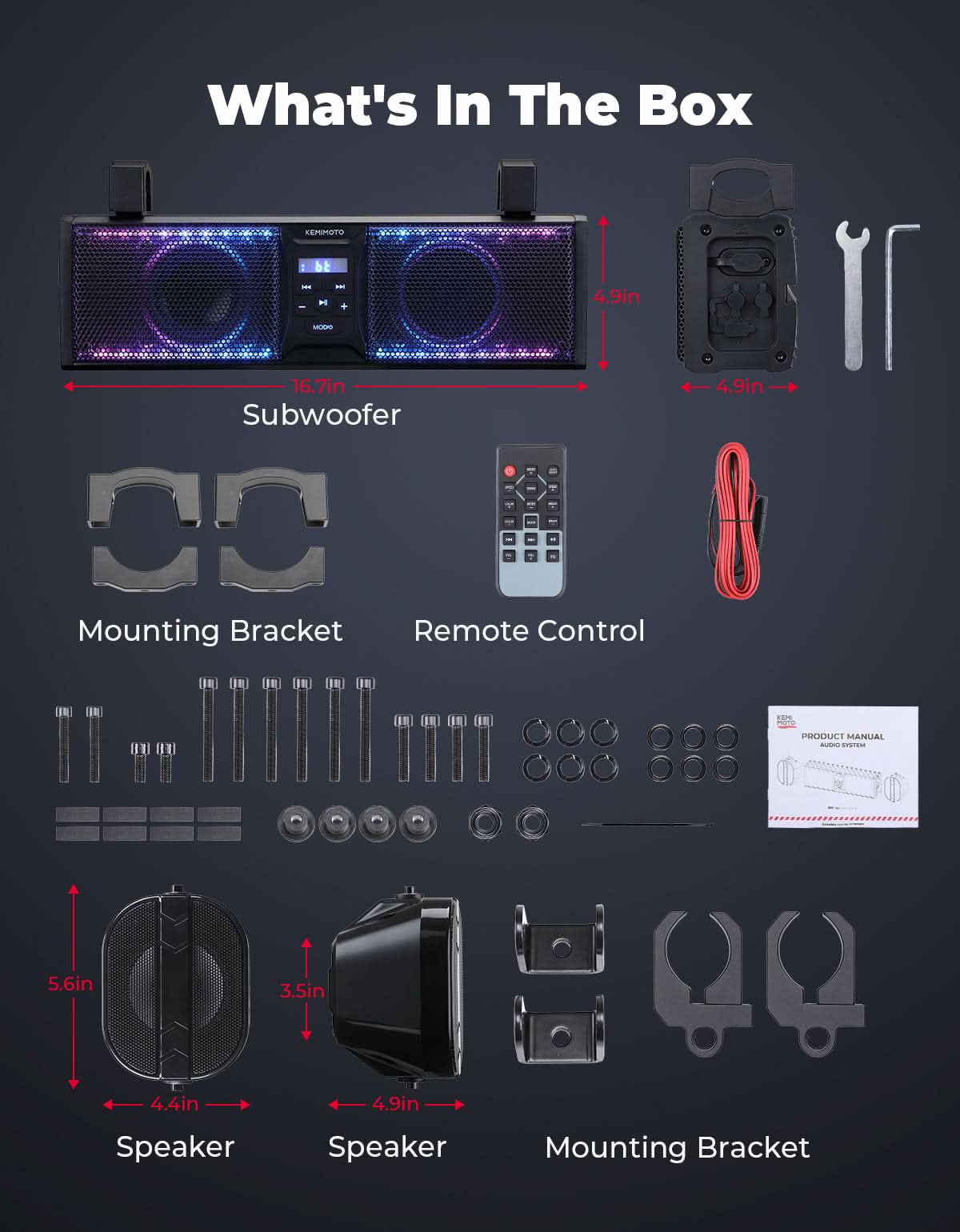 Kemimoto Soundbar Bluetooth UTV ATV 43cm 100W RGB IP66