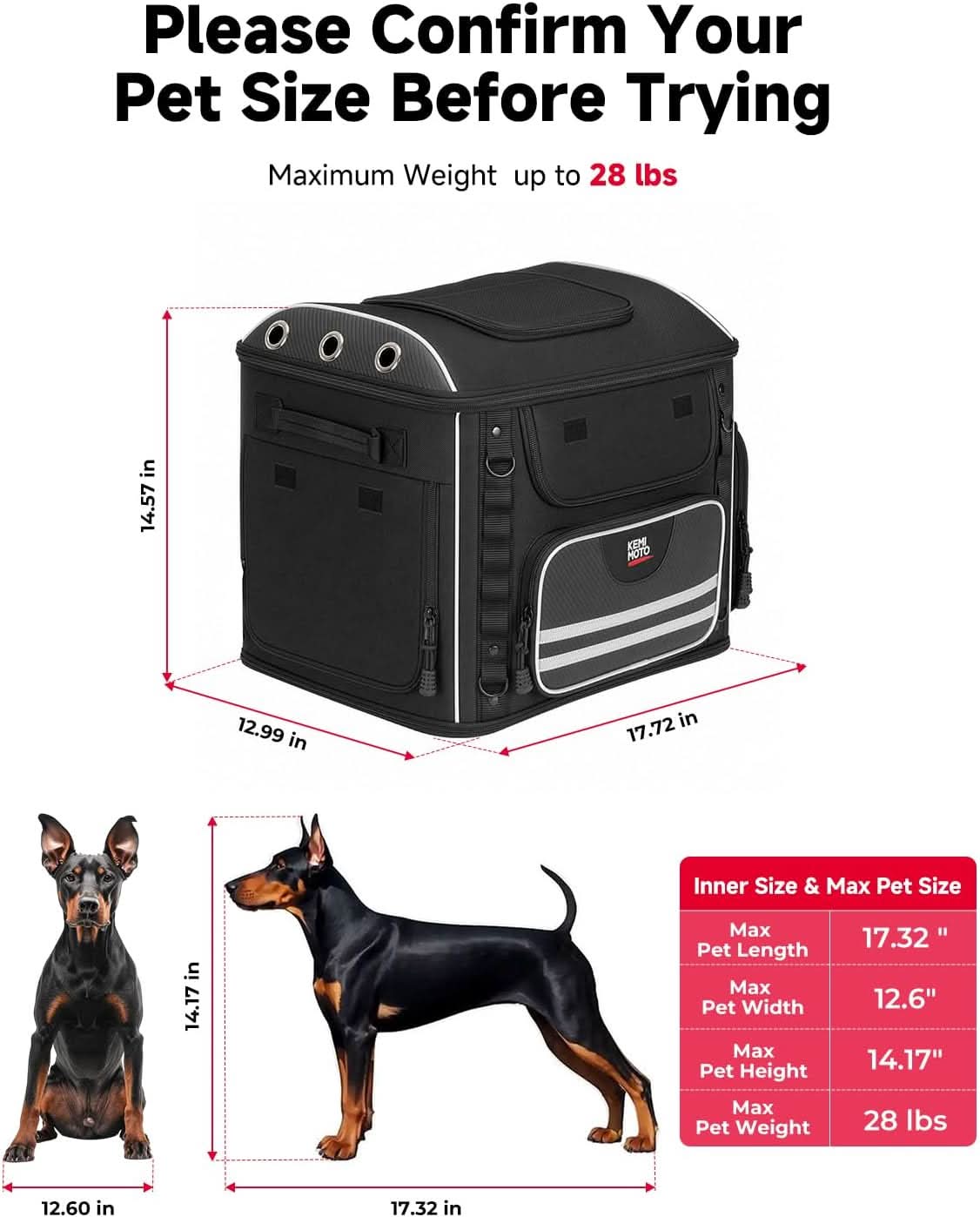 Kemimoto trasportino moto cani medi 12 kg con ciotole