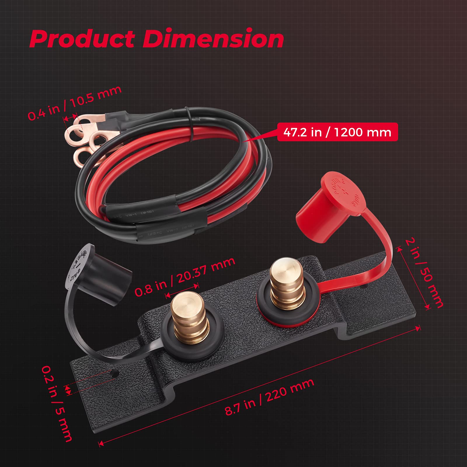 Kemimoto Kit terminali batteria remoti rame 1,2 m