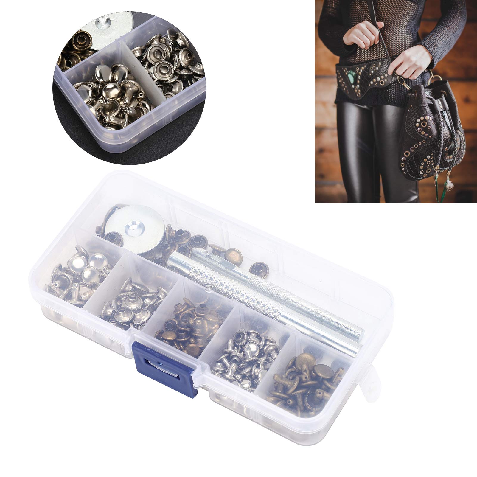 Kuuleyn Kit Rivetti Pelle 120 Pezzi 6/8mm Doppia Calotta