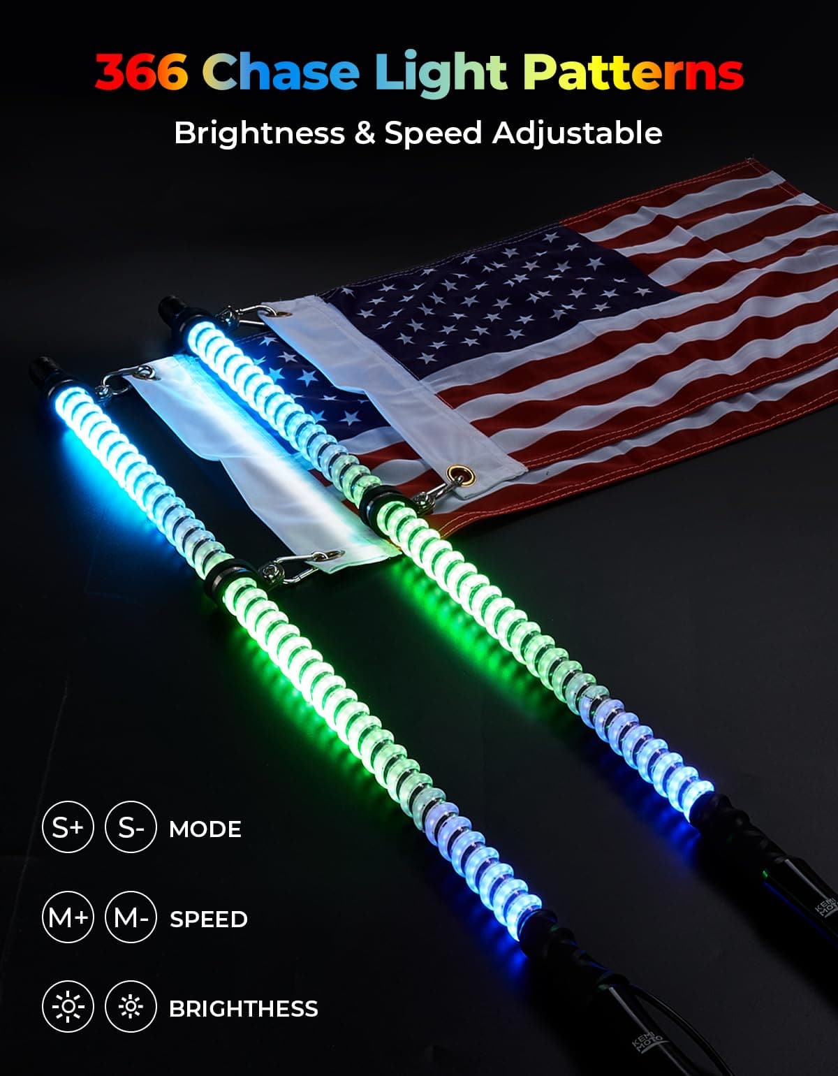 KEMIMOTO Whip Light LED COB 3FT UTV ATV x2 con App