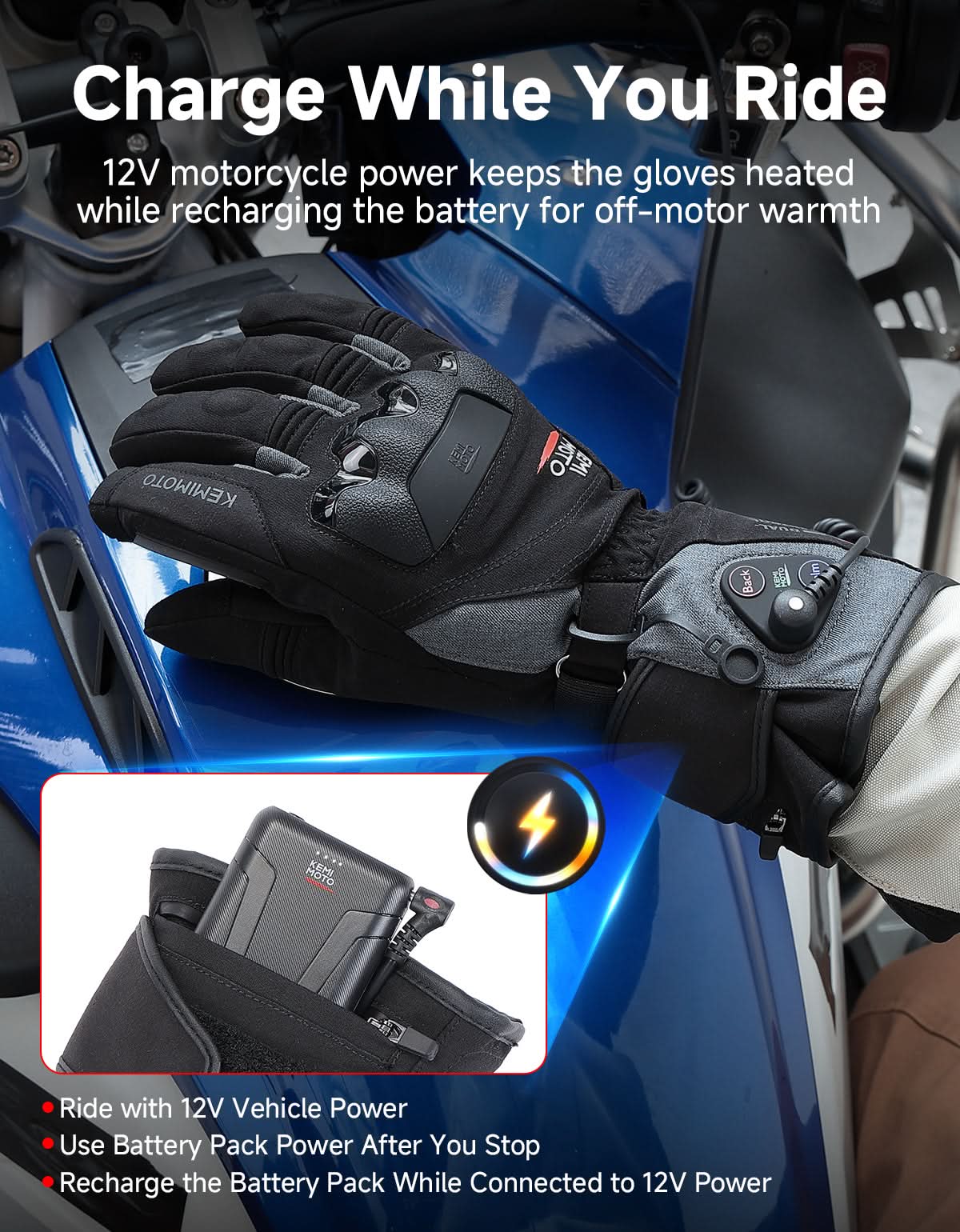 Kemimoto guanti moto riscaldati ADV impermeabili