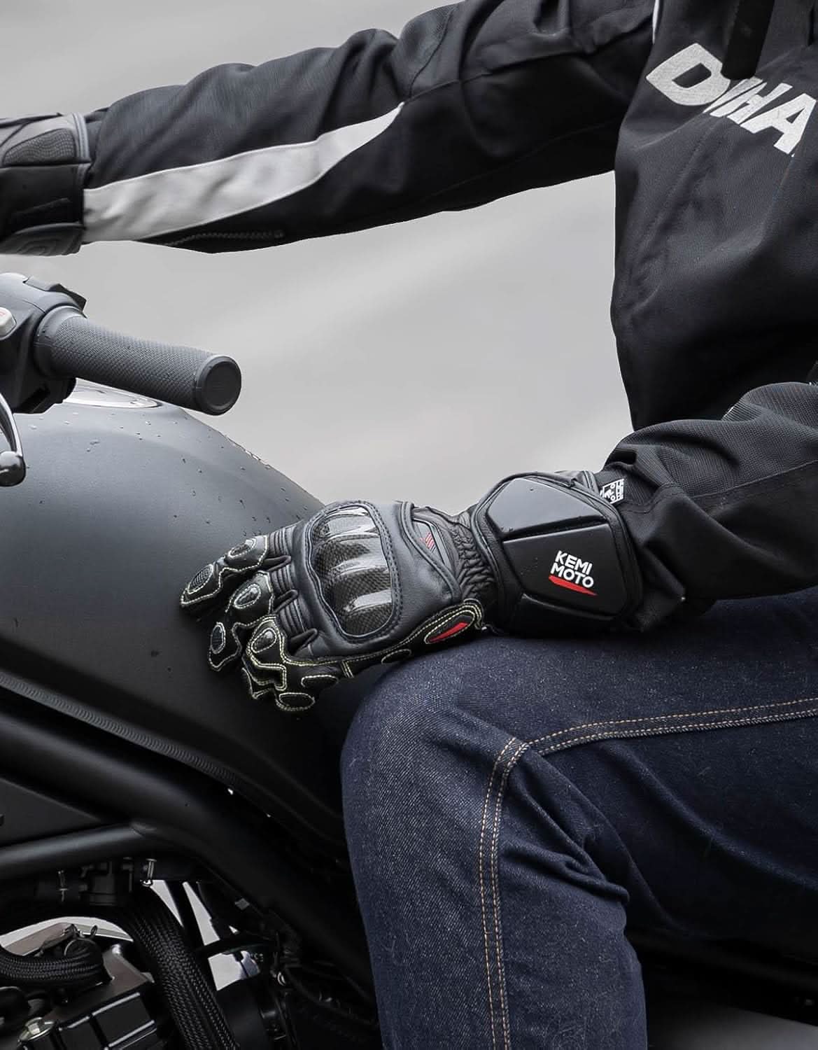 Kemimoto guanti moto pelle neri kevlar touch
