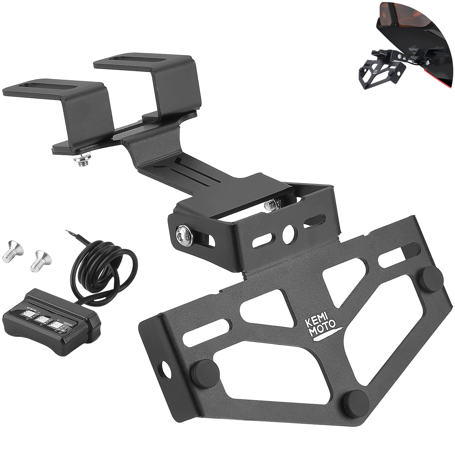 KEMIMOTO Portatarga moto universale alluminio con luce LED