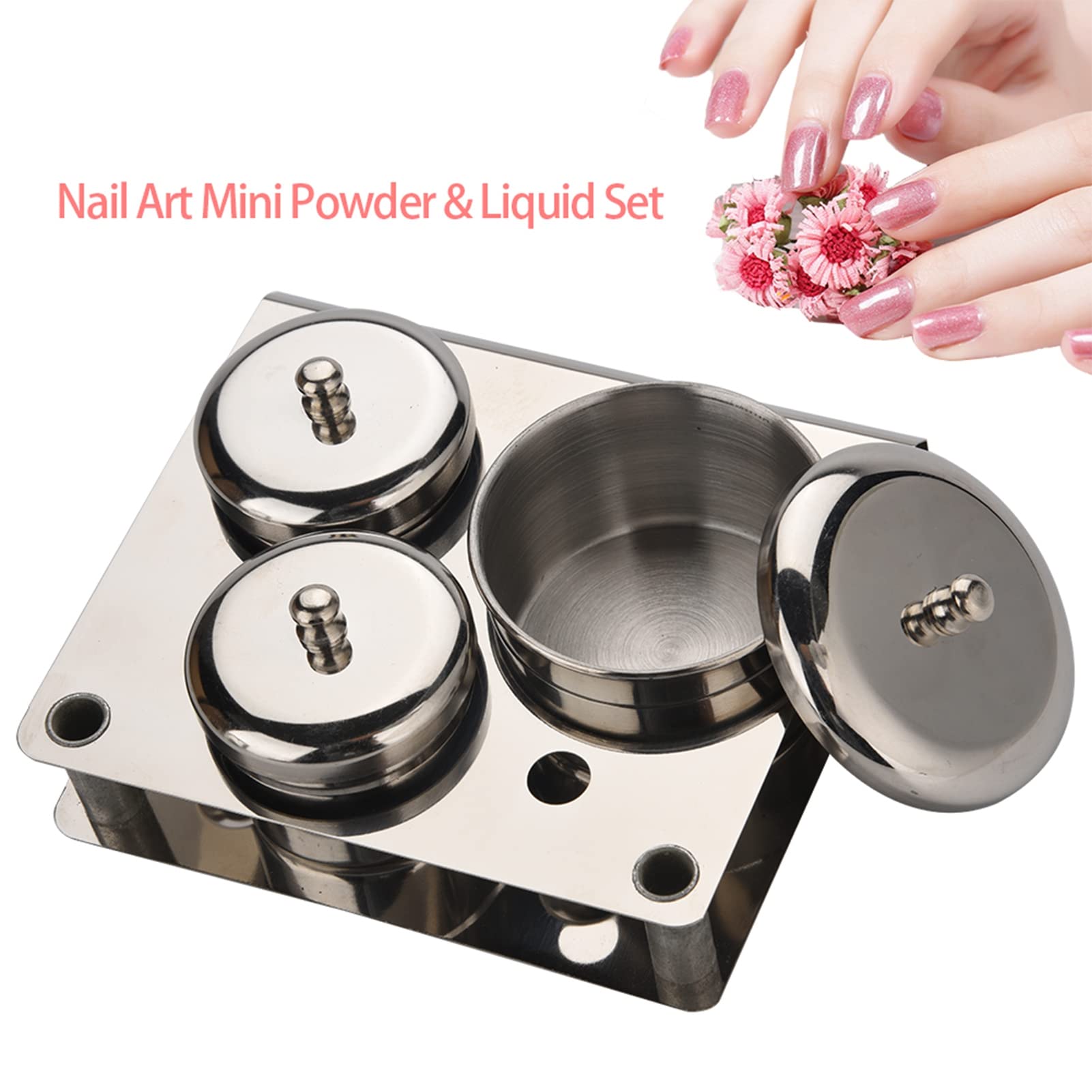Kuuleyn set nail art vaschette acciaio 3 pezzi con base