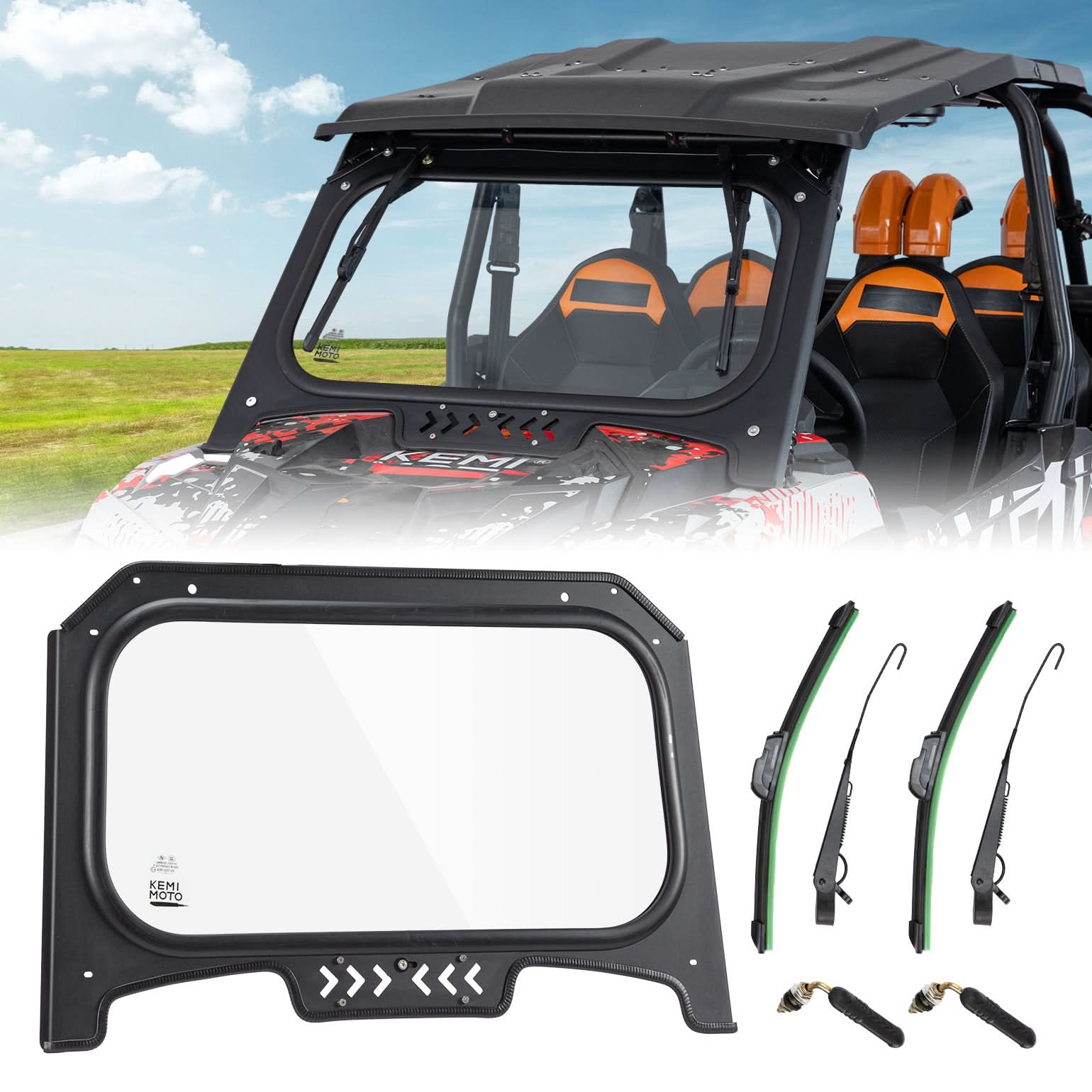 KEMIMOTO RZR XP parabrezza in vetro Polaris RZR XP 1000 2 tergicristalli