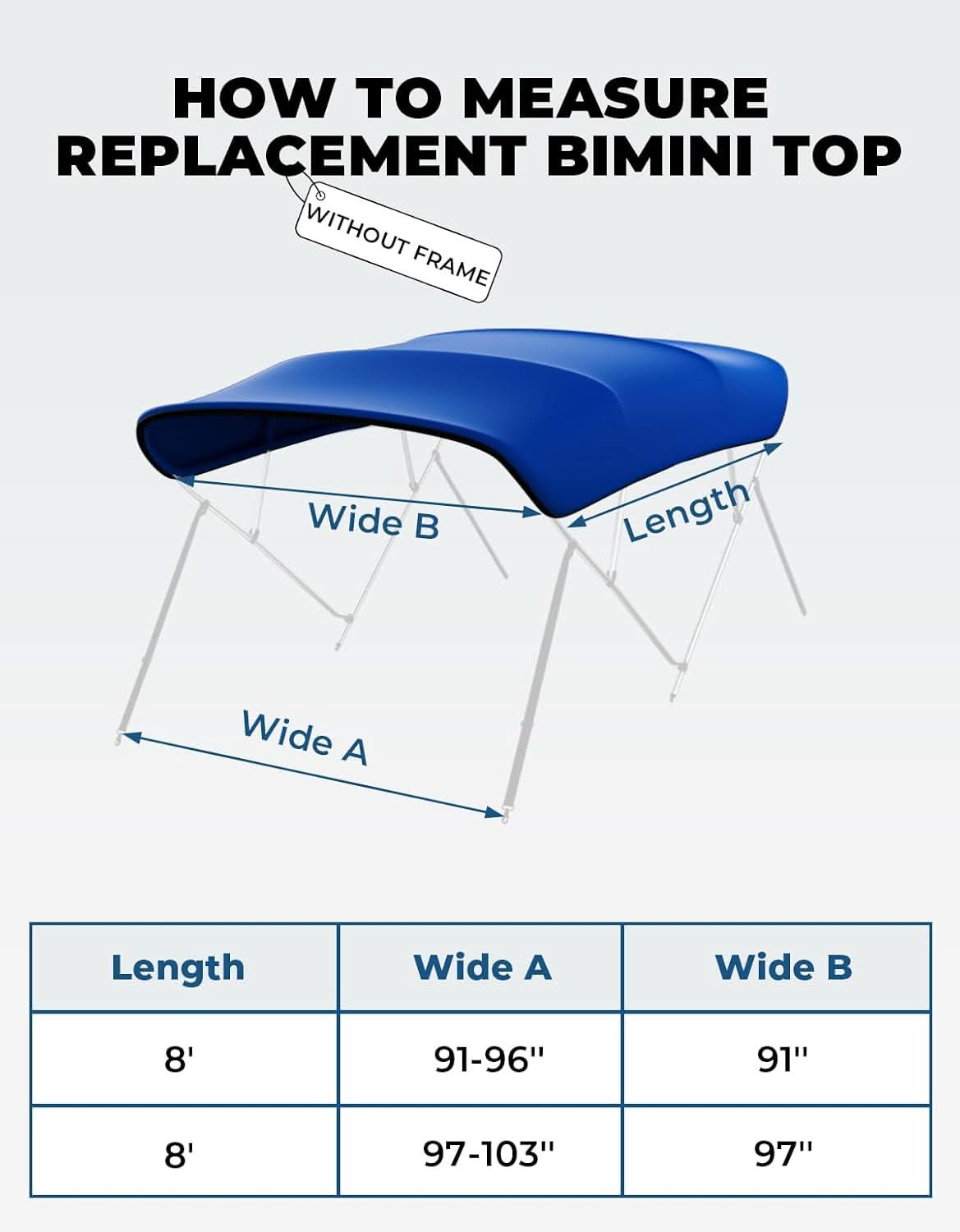 KEMIMOTO telo bimini top 4 archi 8' blu senza telaio