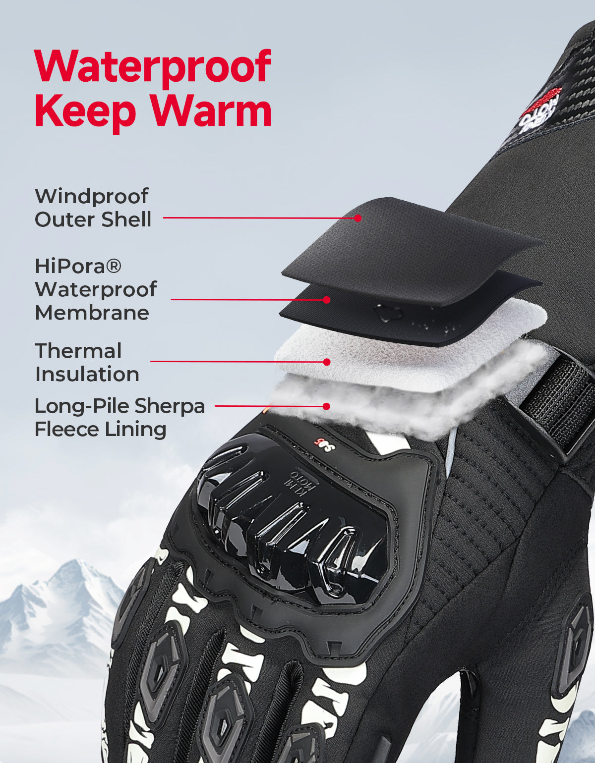 KEMIMOTO guanti moto invernali touchscreen beige antipioggia