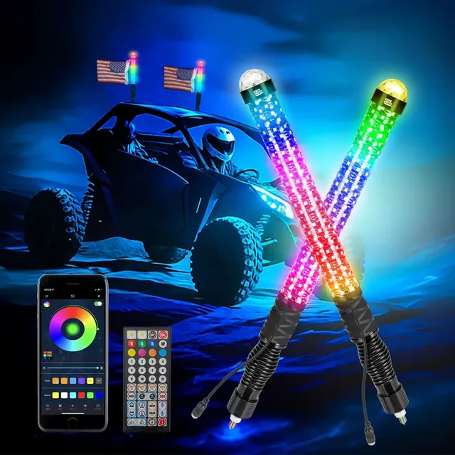 KEMIMOTO Spiral 2FT whip light RGB 2 pezzi con strobo SOS