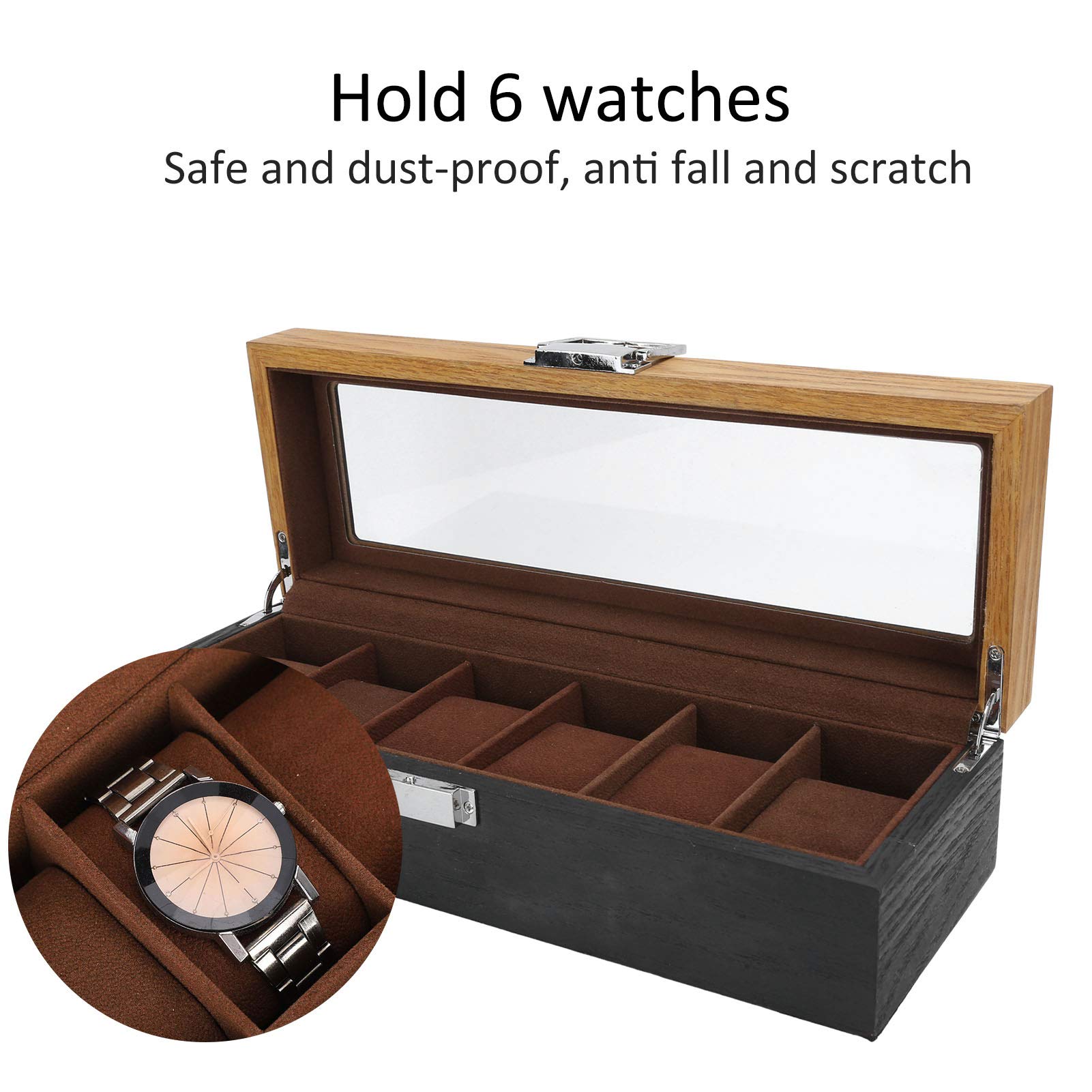 AOWINHIT Scatola Orologi Legno Massello 6 Slot con Vetro