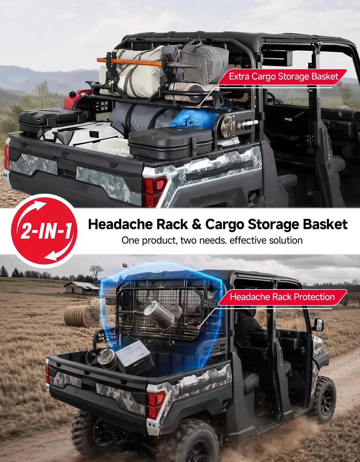KEMIMOTO Portapacchi Posteriore UTV 2 in 1 Pieghevole 40 kg