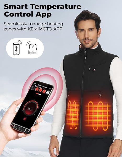KEMIMOTO gilet riscaldato uomo APP 4 zone antivento