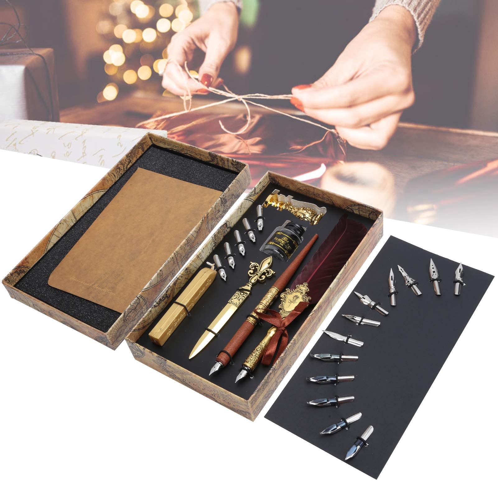 Kuuleyn Set Penna a Piuma Calligrafia blu-rosso con inchiostro