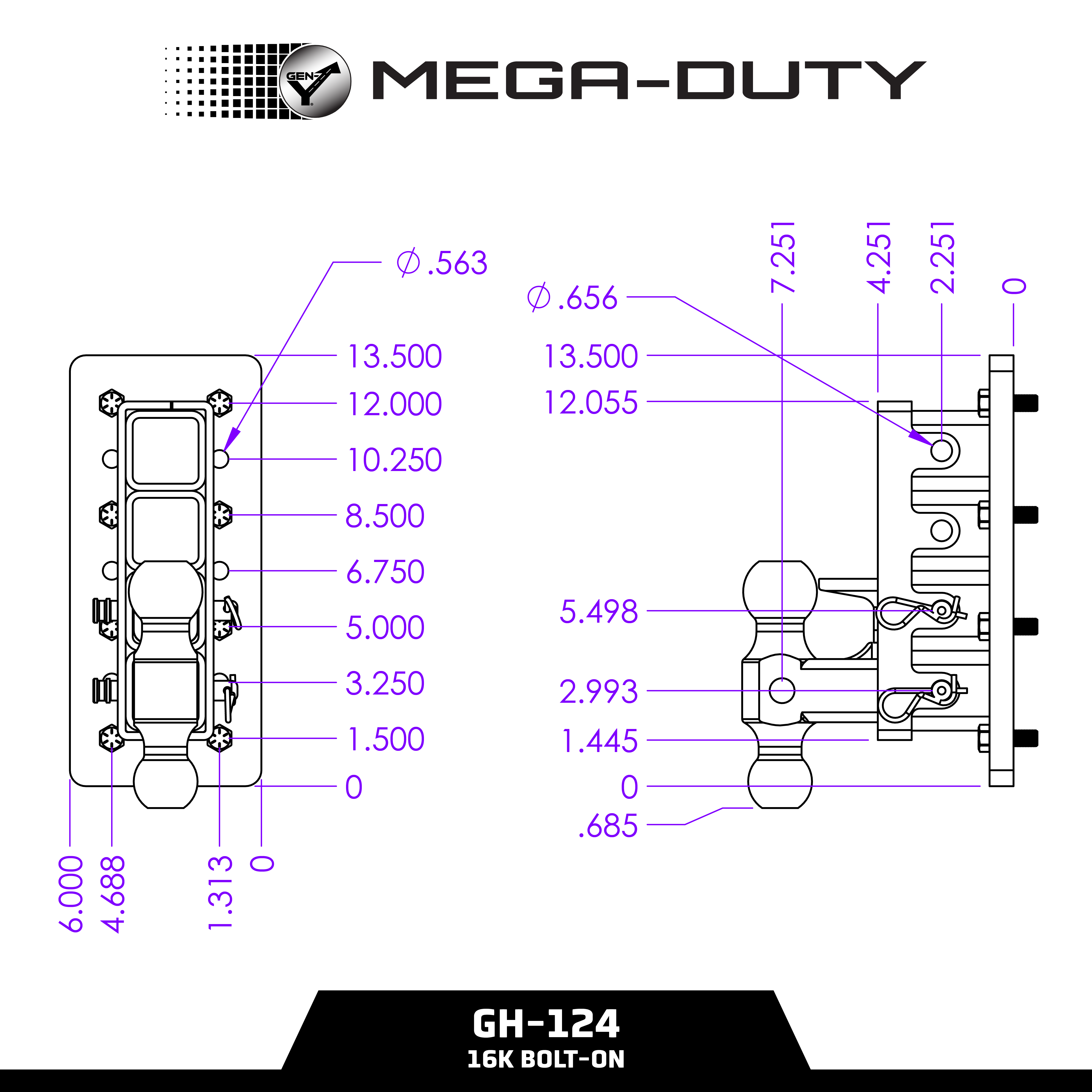 GEN-Y MEGA-DUTY Bolt-On gancio traino regolabile 2" 16K