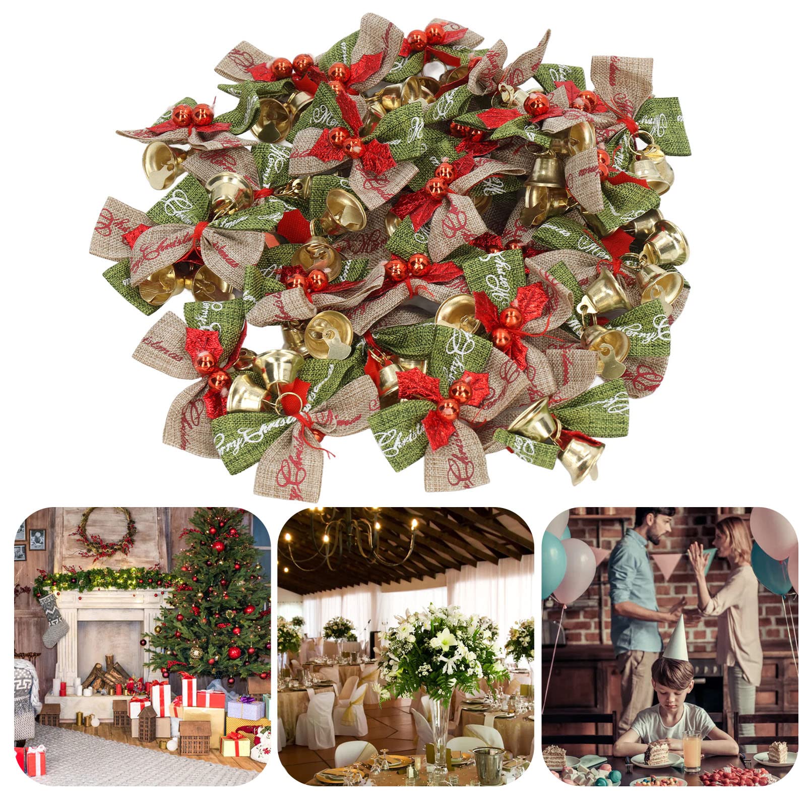 Hapivida Mini Fiocchi Natale con Campane 50 Pezzi
