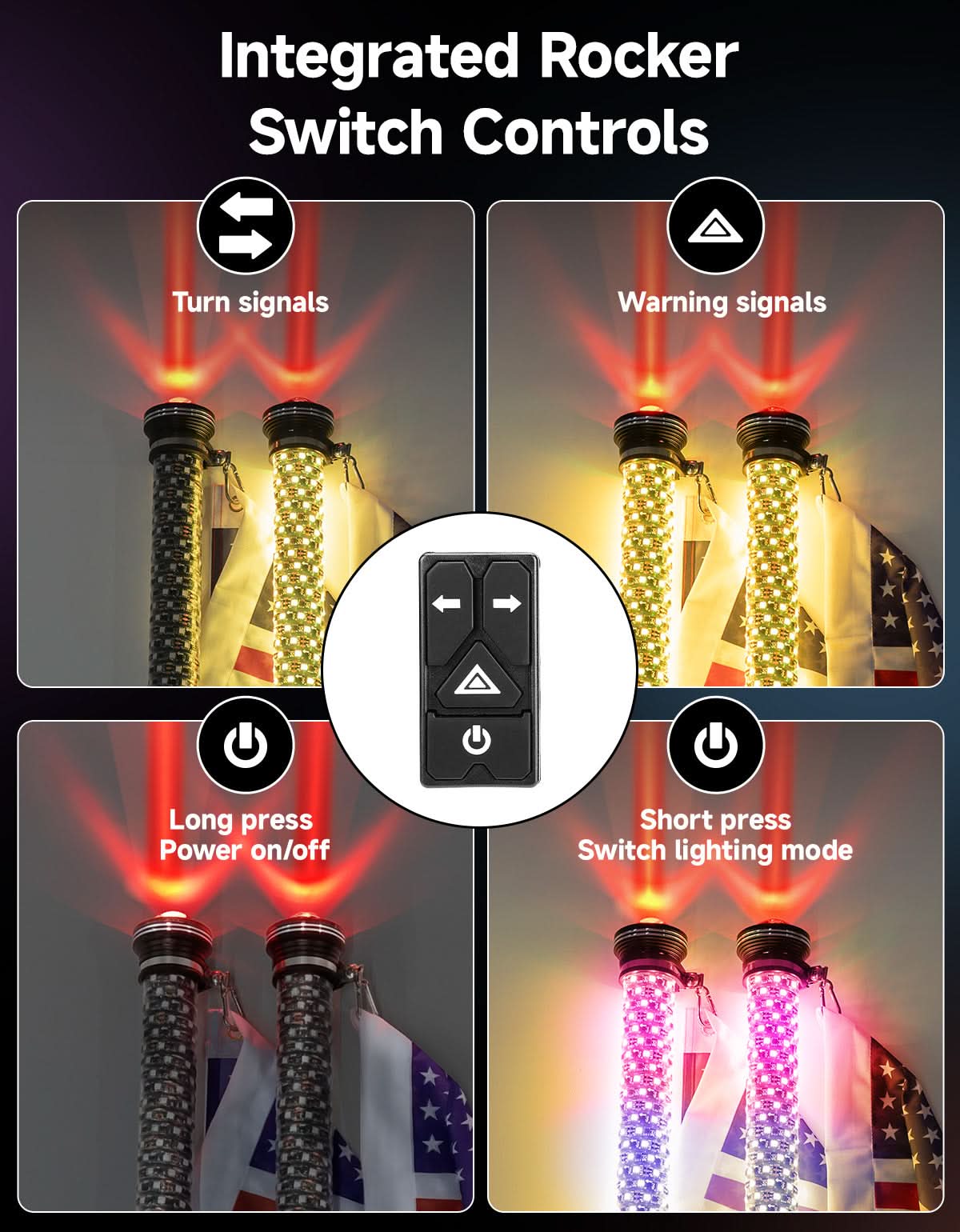 Kemimoto 2FT kit 2 luci whip LED RGB 12V universale