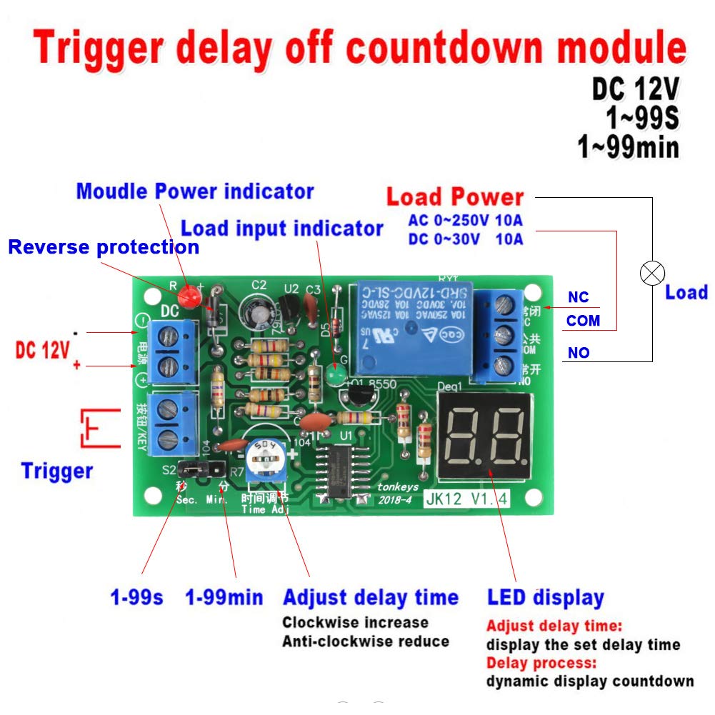 Kuuleyn modulo timer DC12V display LED 1-99 s/min