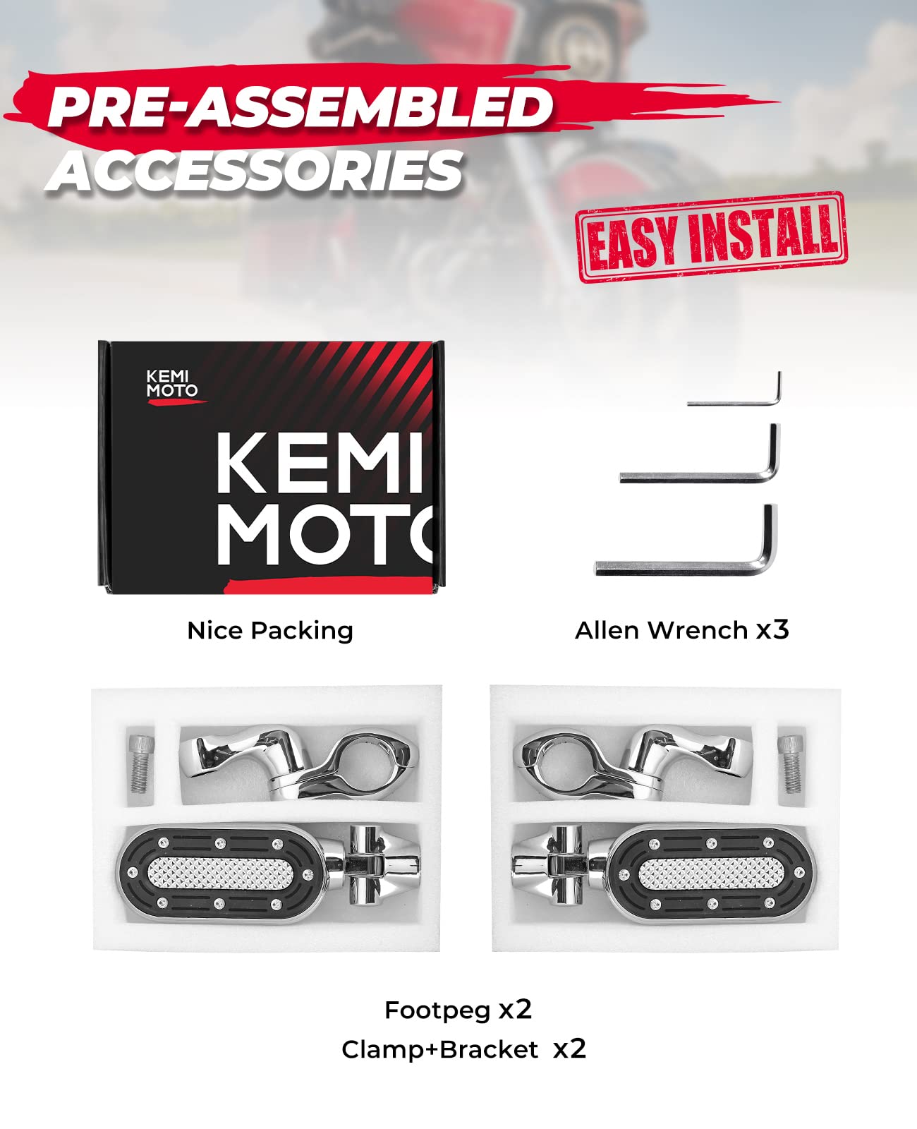 Kemimoto F1802-01803CH pedane moto regolabili paramotore 32 mm coppia