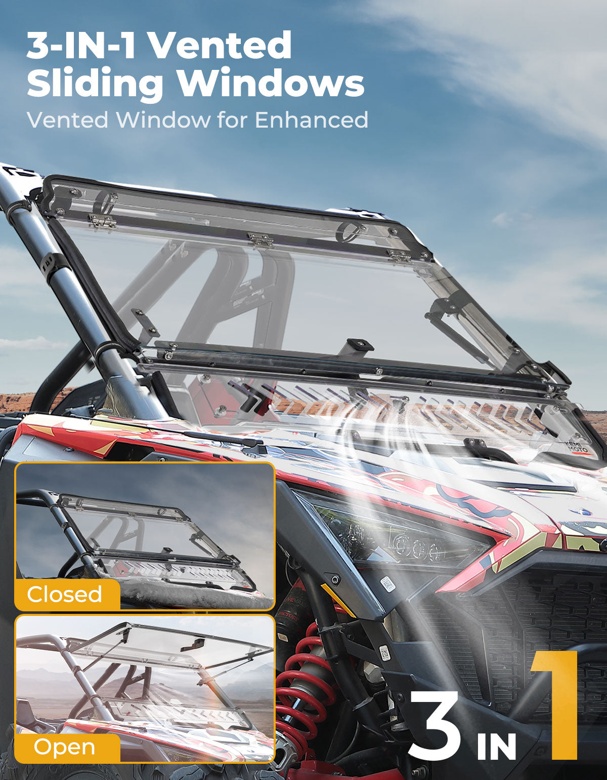 Kemimoto RZR PRO XP parabrezza flip policarbonato