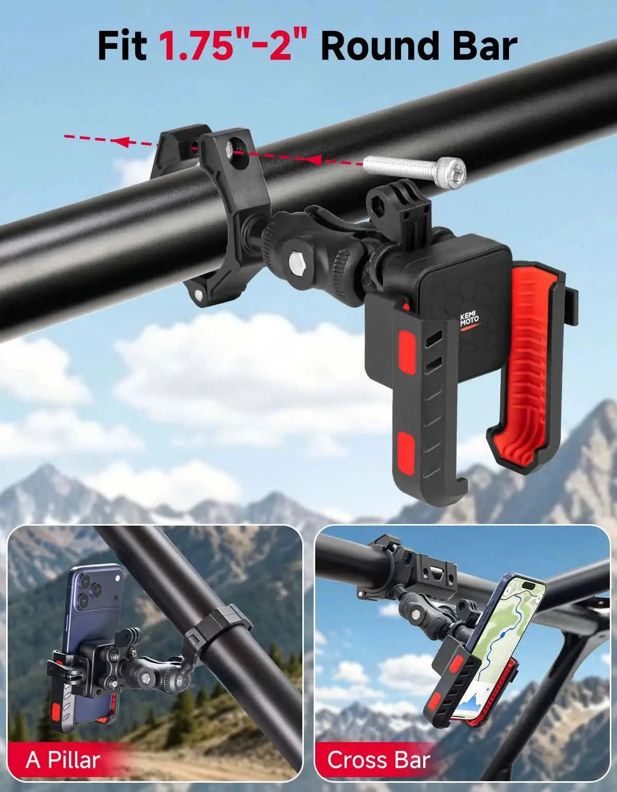 KEMIMOTO Supporto Telefono UTV Roll-Bar 360° Antivibrazione