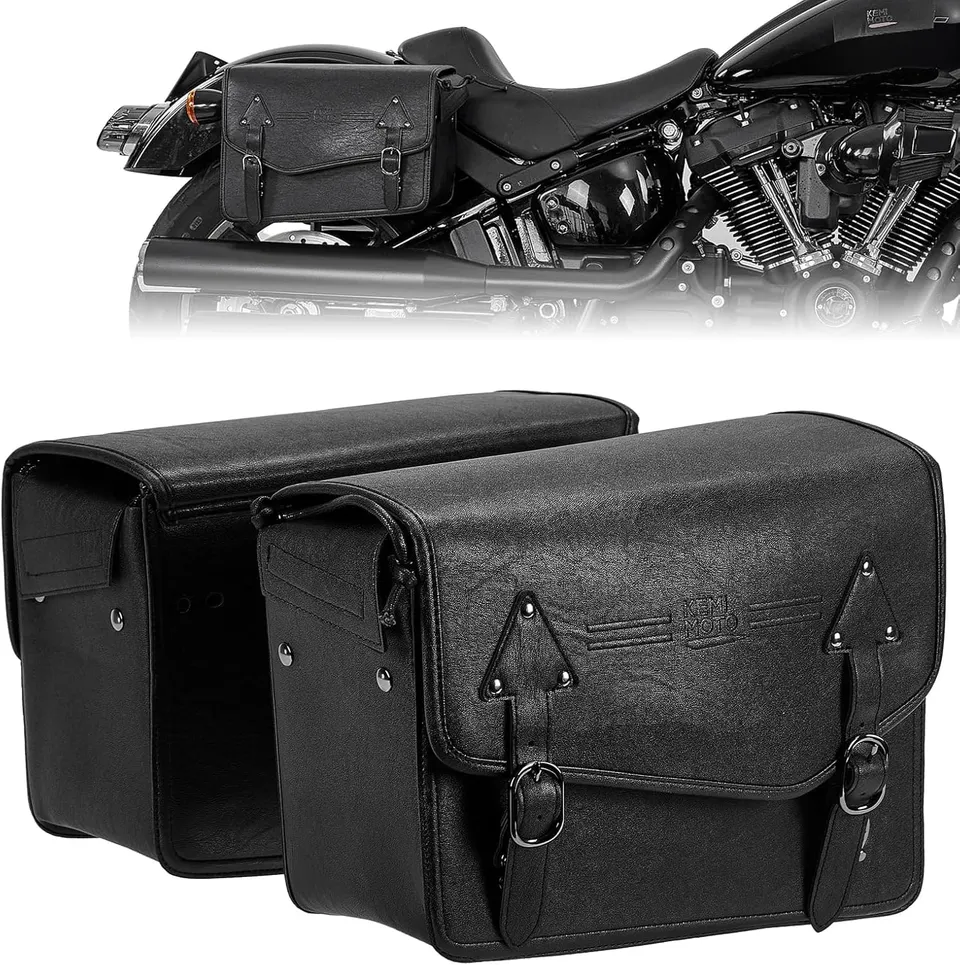 Kemimoto Borse Laterali Moto Pelle 24L Nere