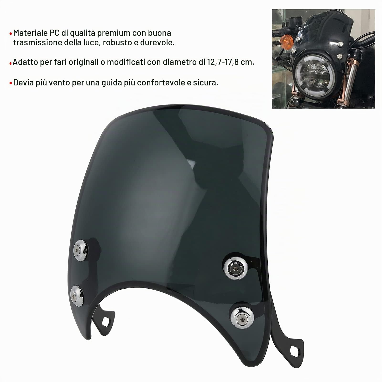 Hapivida Cupolino Parabrezza Moto 5-7 Pollici Retrò