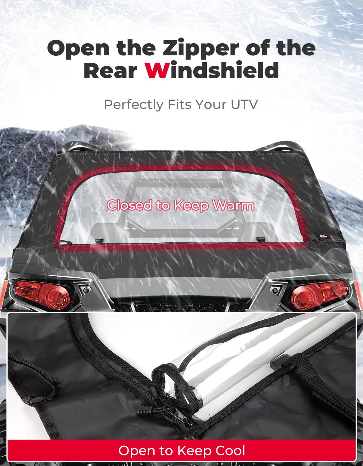 Kemimoto RZR 570/800/900 lunotto posteriore con cerniera