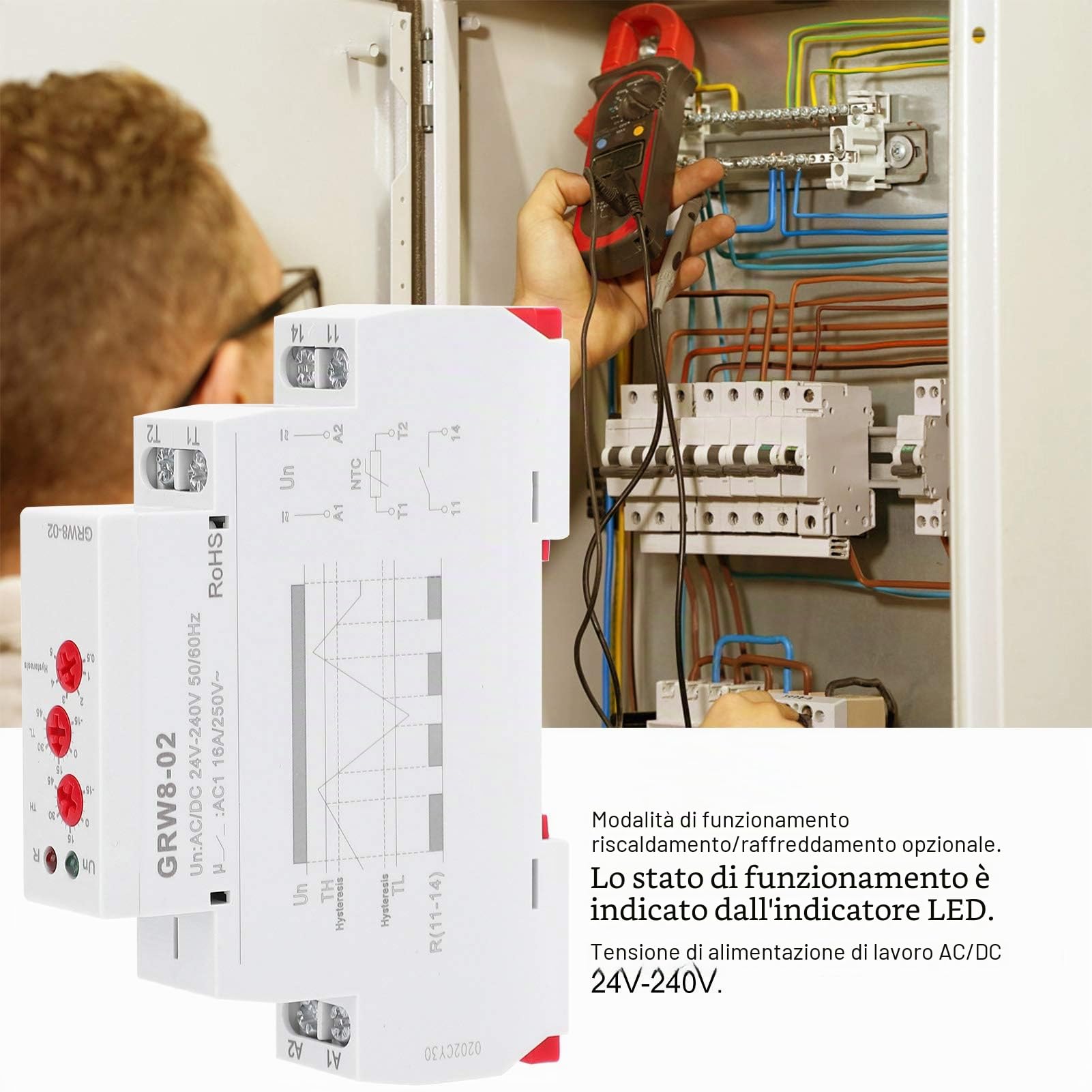 Kuuleyn GRW8-01 termostato digitale guida DIN 24-240V